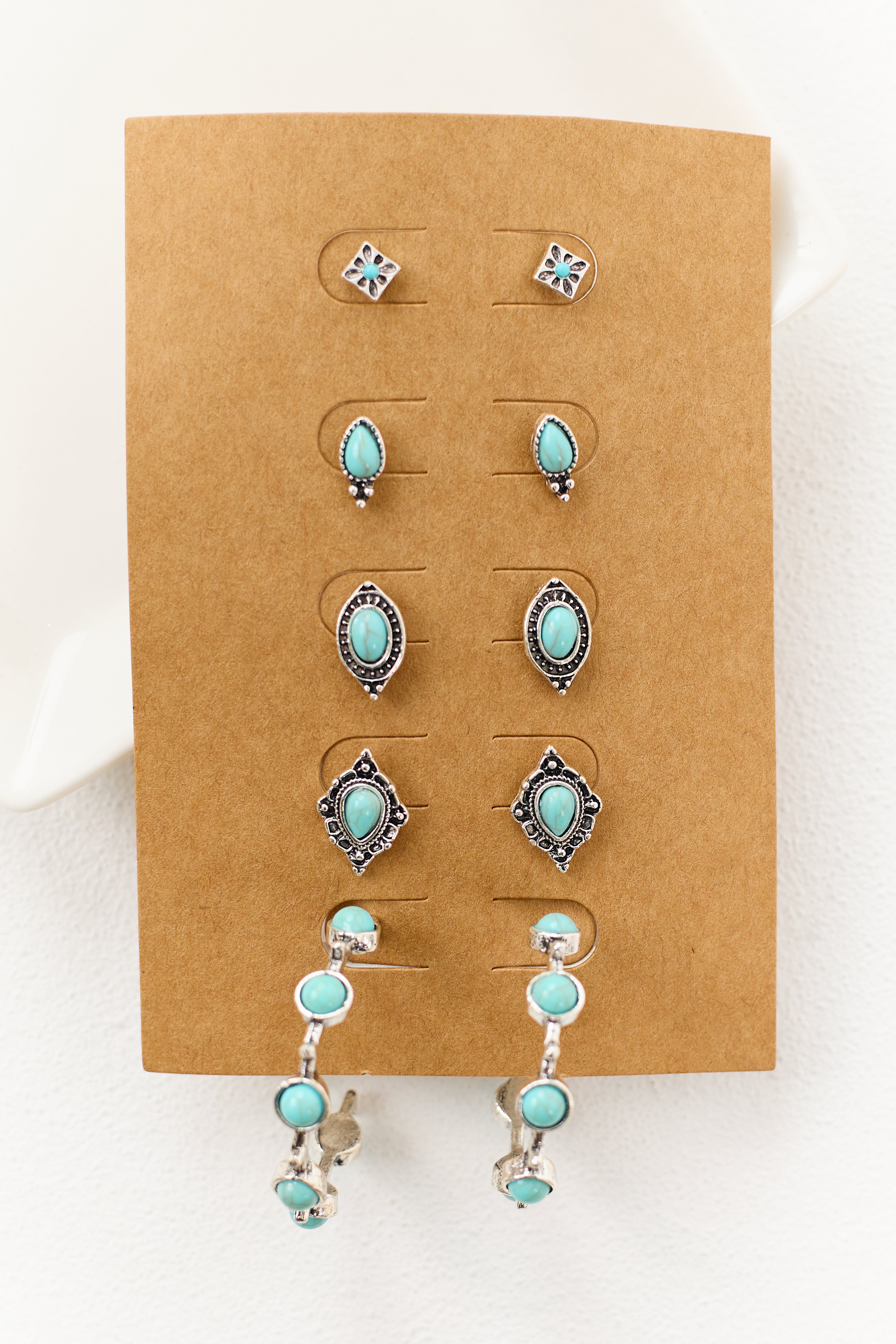 Silver Assorted Turquoise Stone Earrings Set
