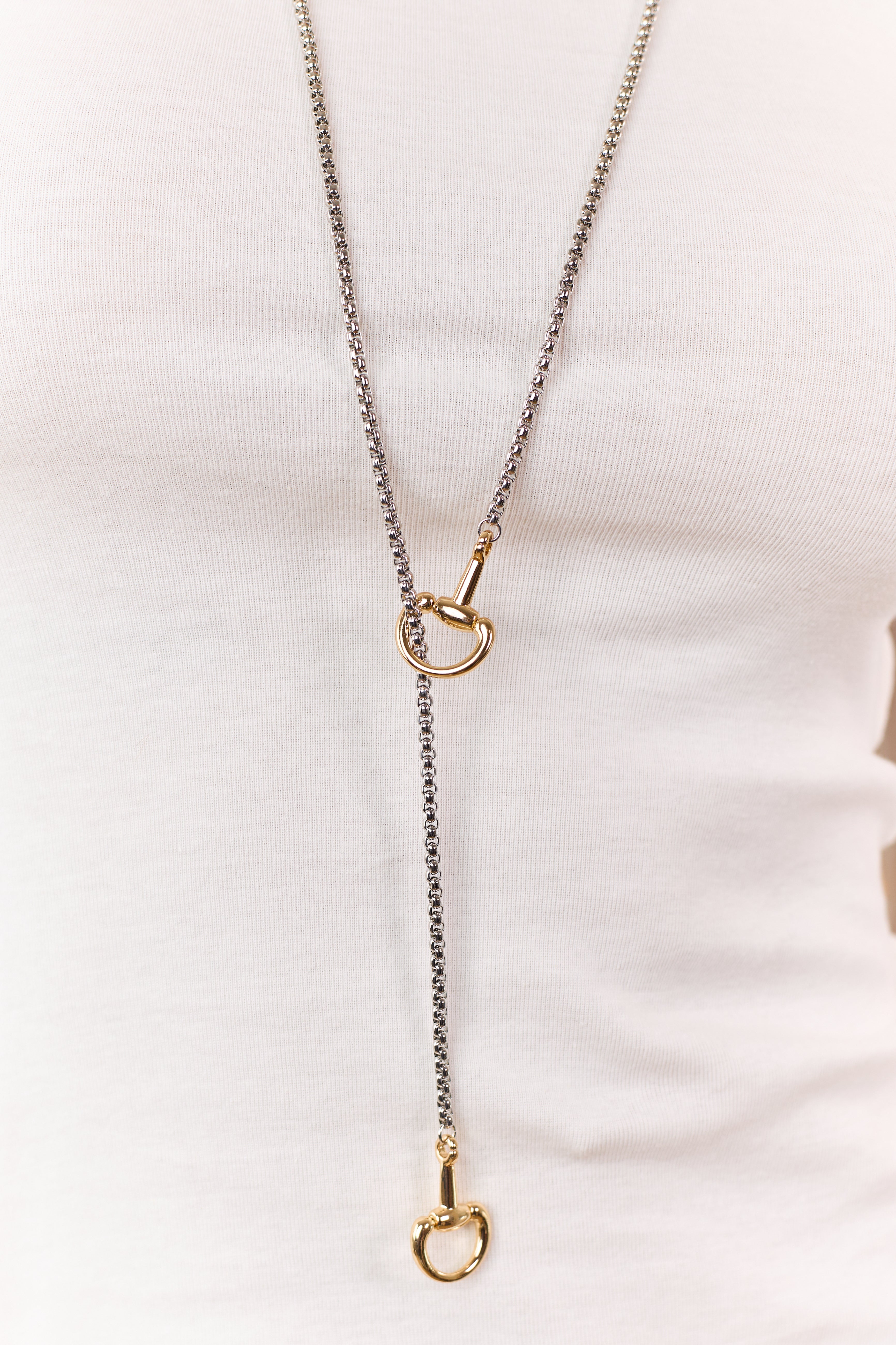 Silver Box Chain Horse Bit Drop Lariat Necklace | Lime Lush Boutique