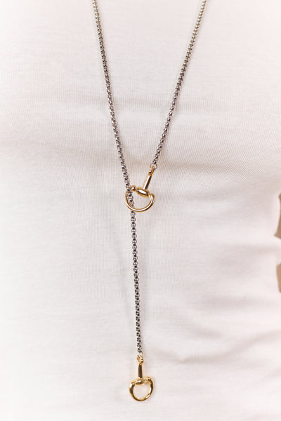 Silver Box Chain Horse Bit Drop Lariat Necklace