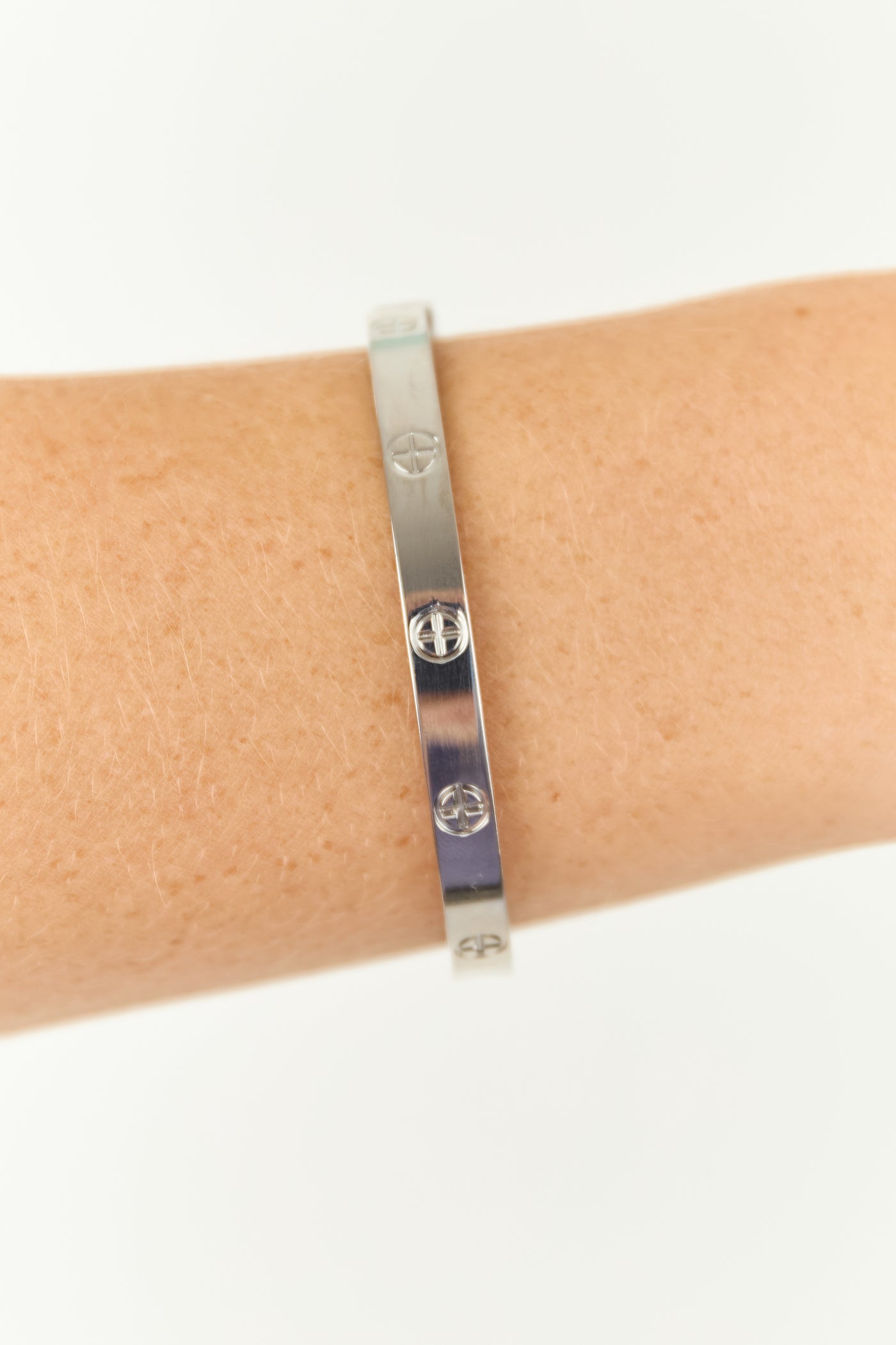 Silver Etched Stainless Steel Bangle Bracelet