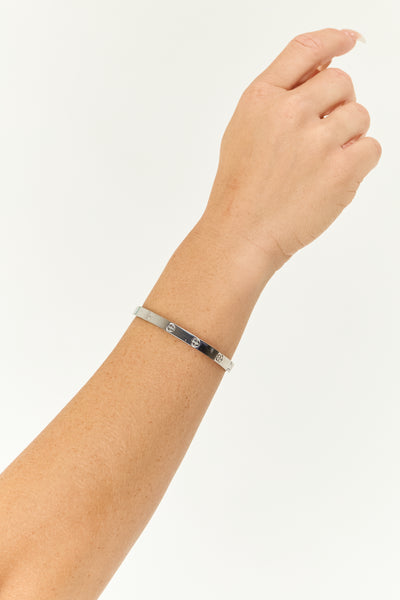 Silver Etched Stainless Steel Bangle Bracelet