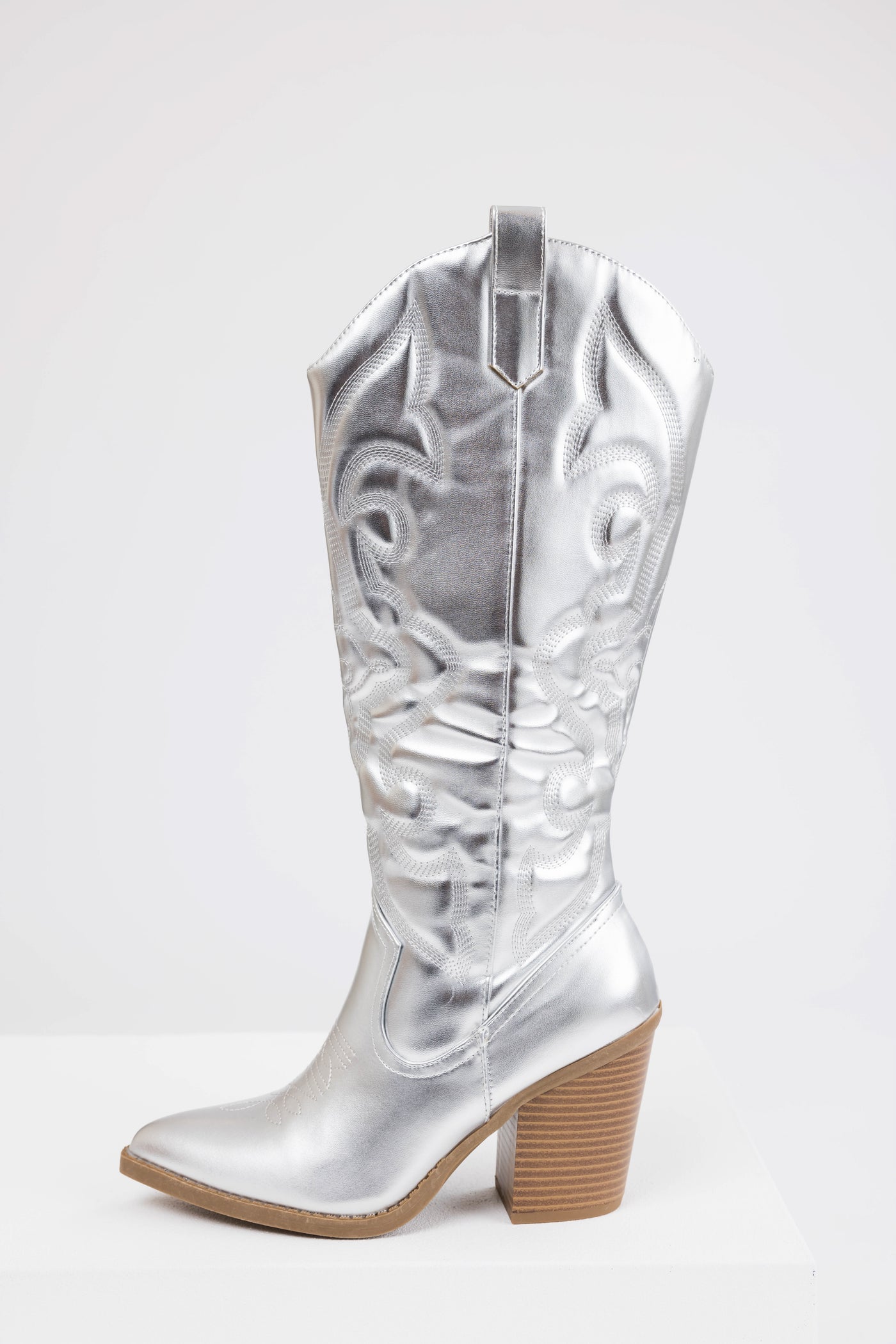 Silver Faux Leather Metallic Western Boots | Lime Lush