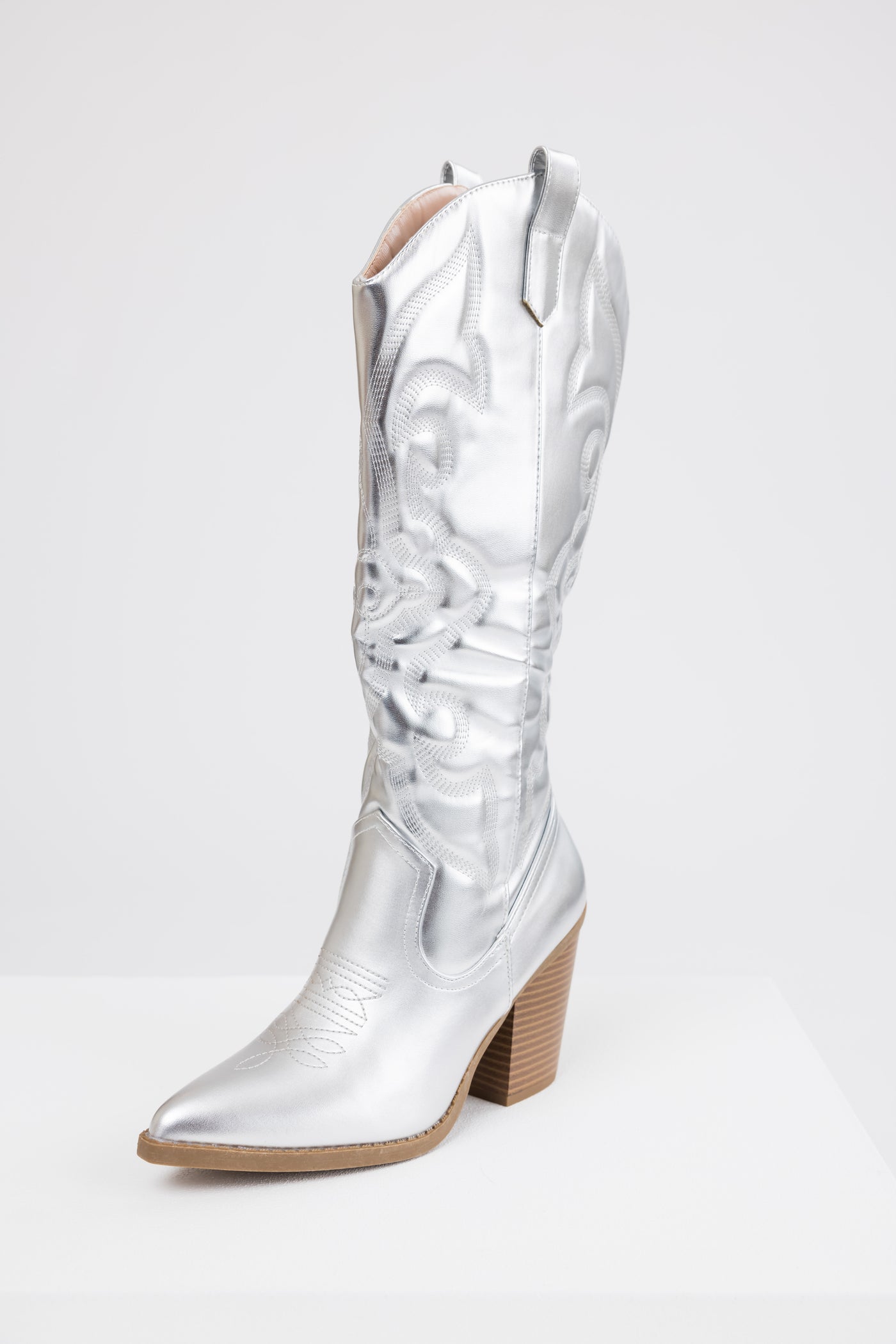 Silver Faux Leather Metallic Western Boots | Lime Lush