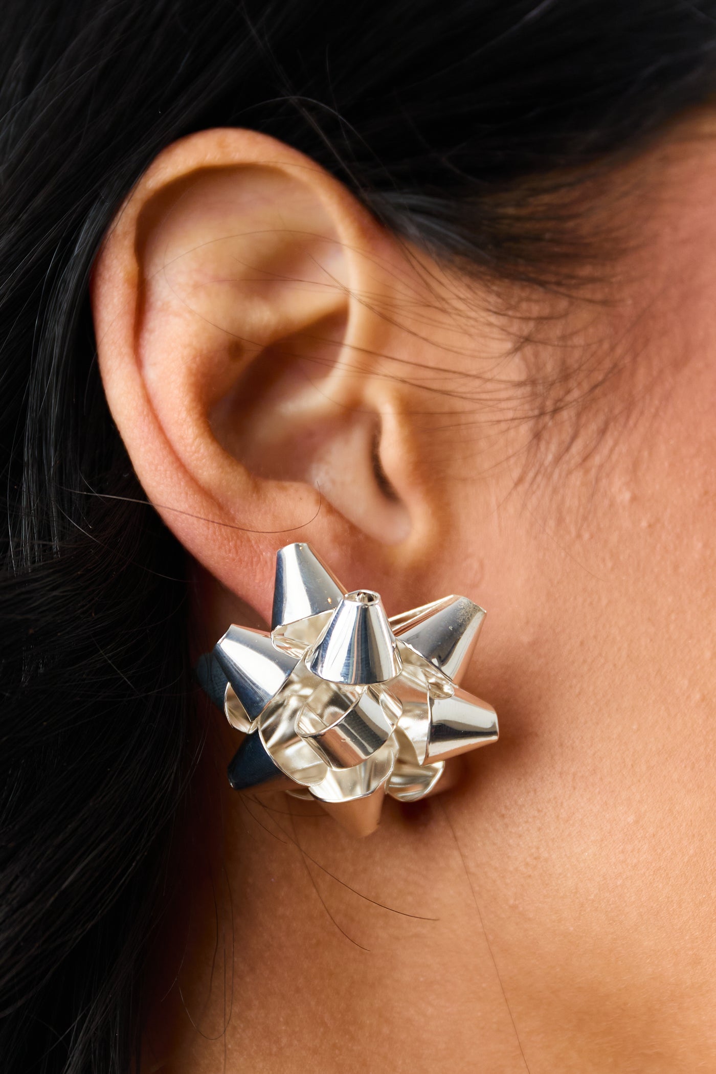 Silver Holiday Bow Post Back Earrings