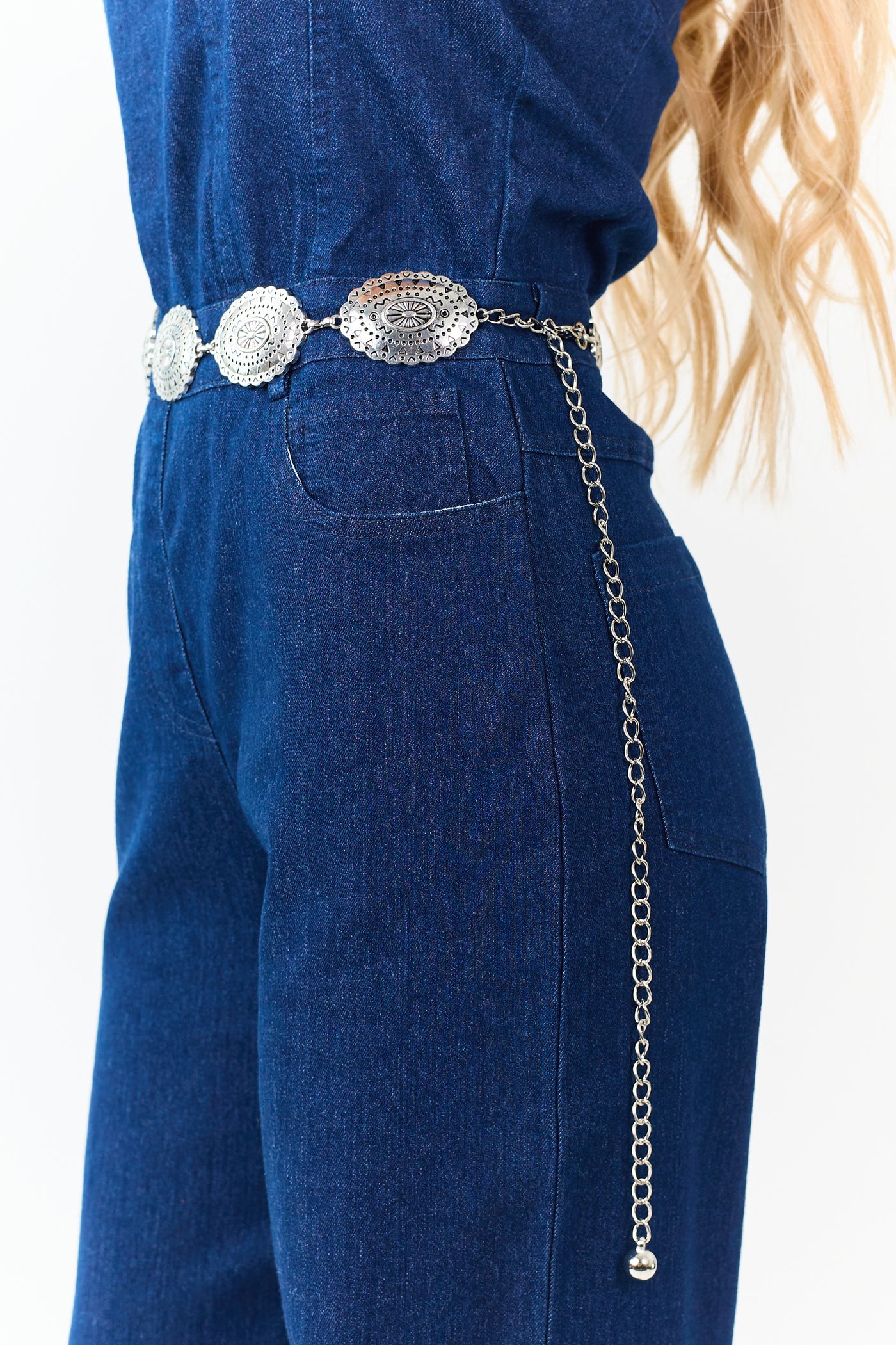 Silver Metallic Concho Disc Chain Belt