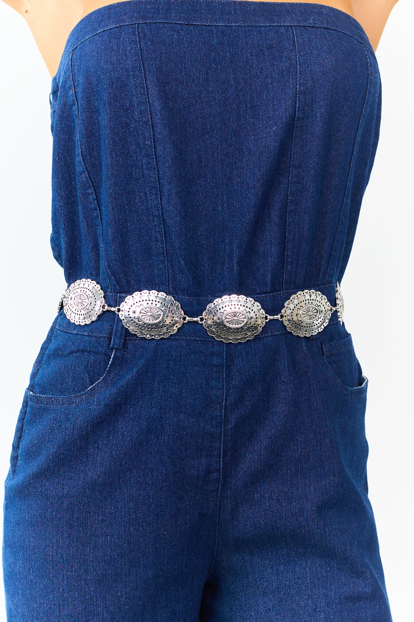 Silver Metallic Concho Disc Chain Belt