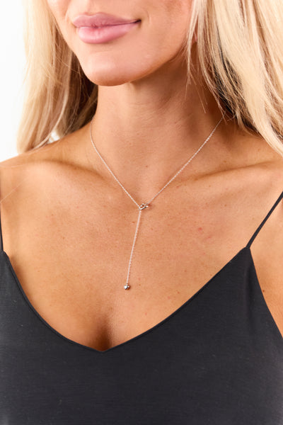 Silver Metallic Dainty Heart Charm Lariat Necklace