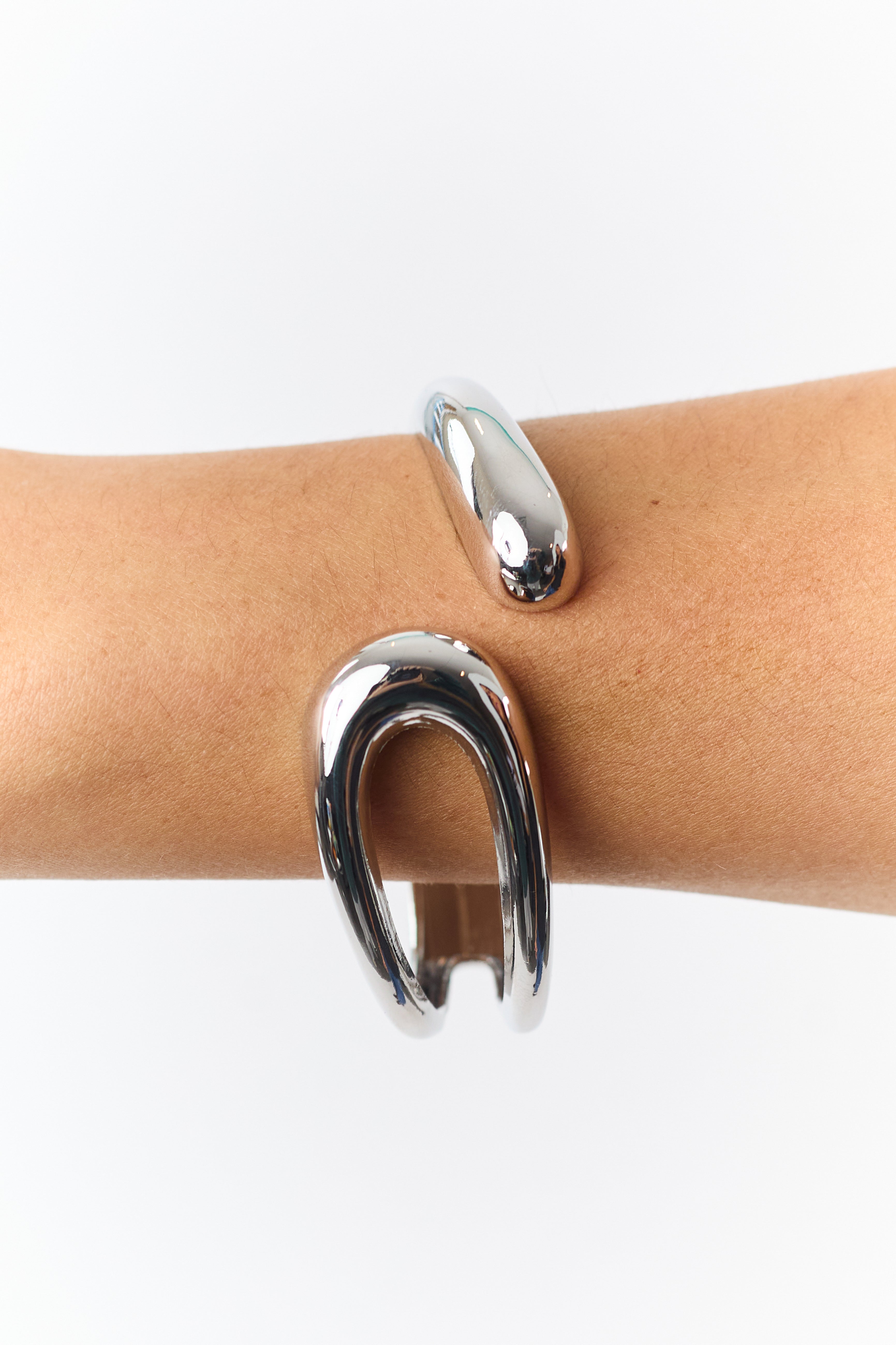 Silver Metallic Open Hinge Cuff Bracelet