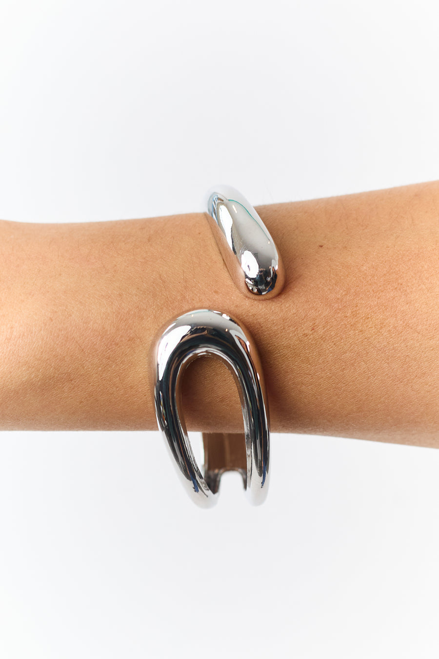 Silver Metallic Open Hinge Cuff Bracelet