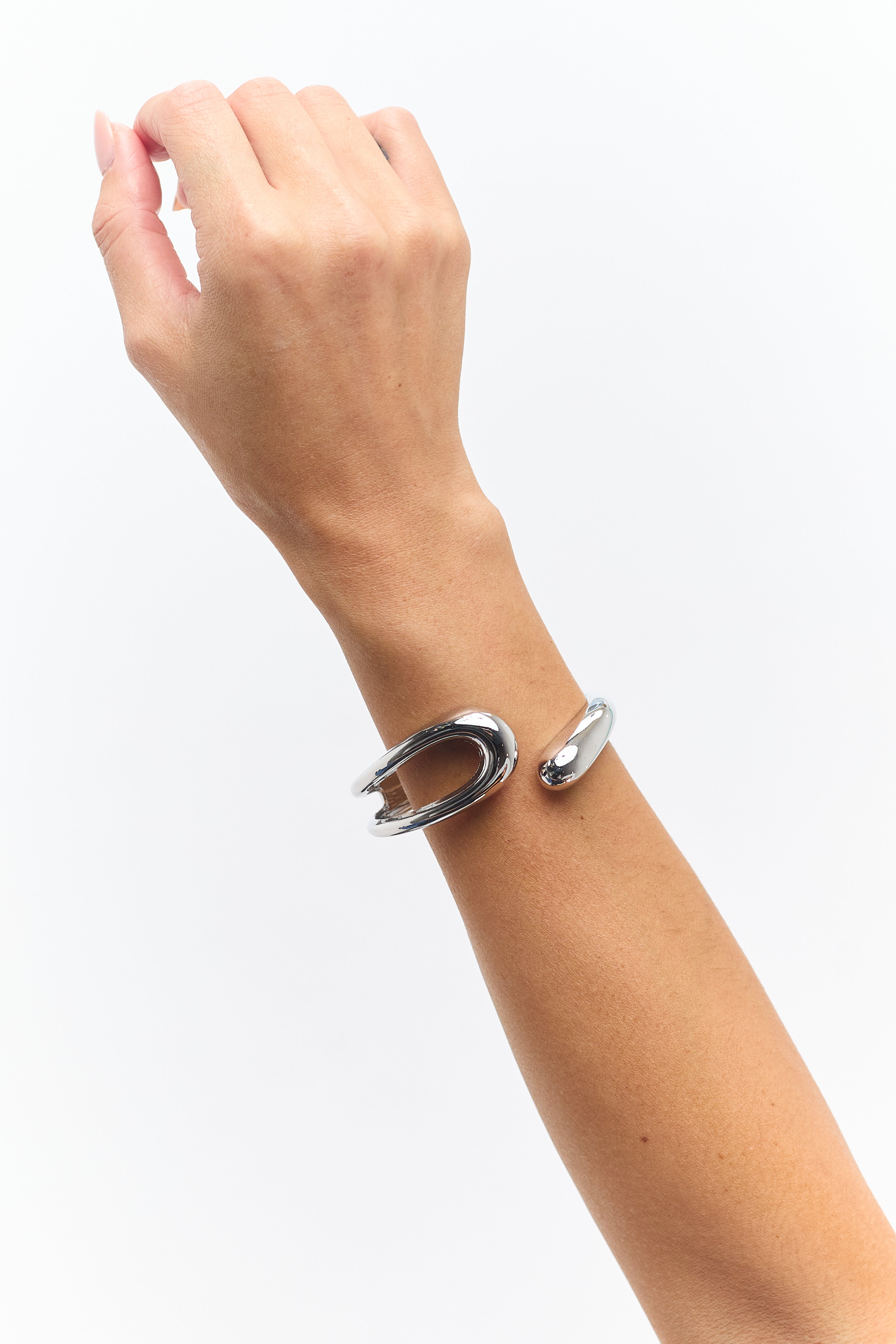 Silver Metallic Open Hinge Cuff Bracelet