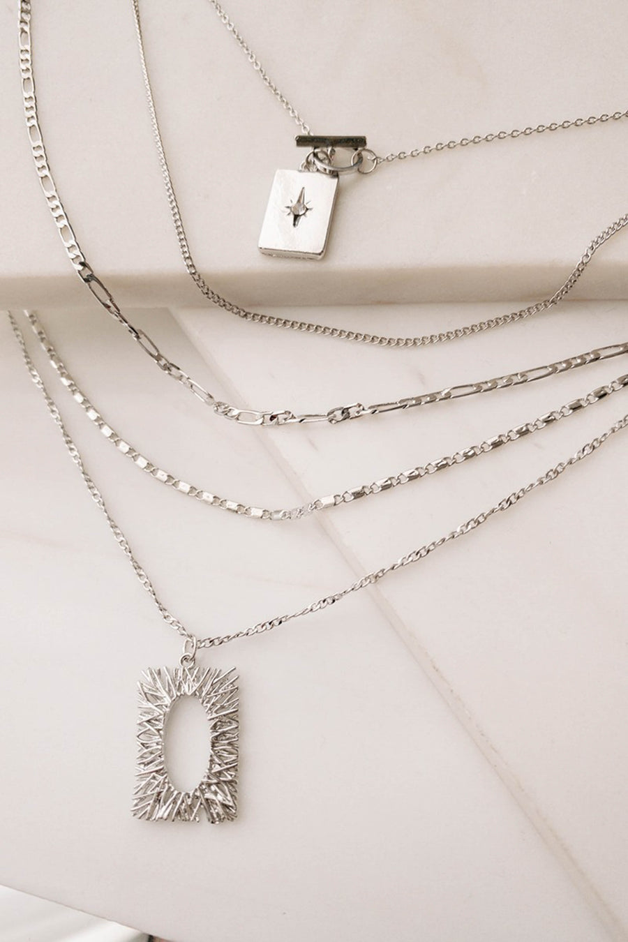 Silver Multilayered Charm Necklace