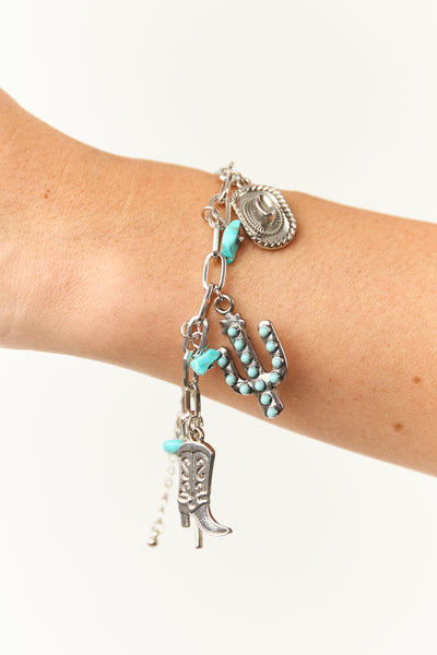 Silver Paperclip Chain Western Charm Bracelet