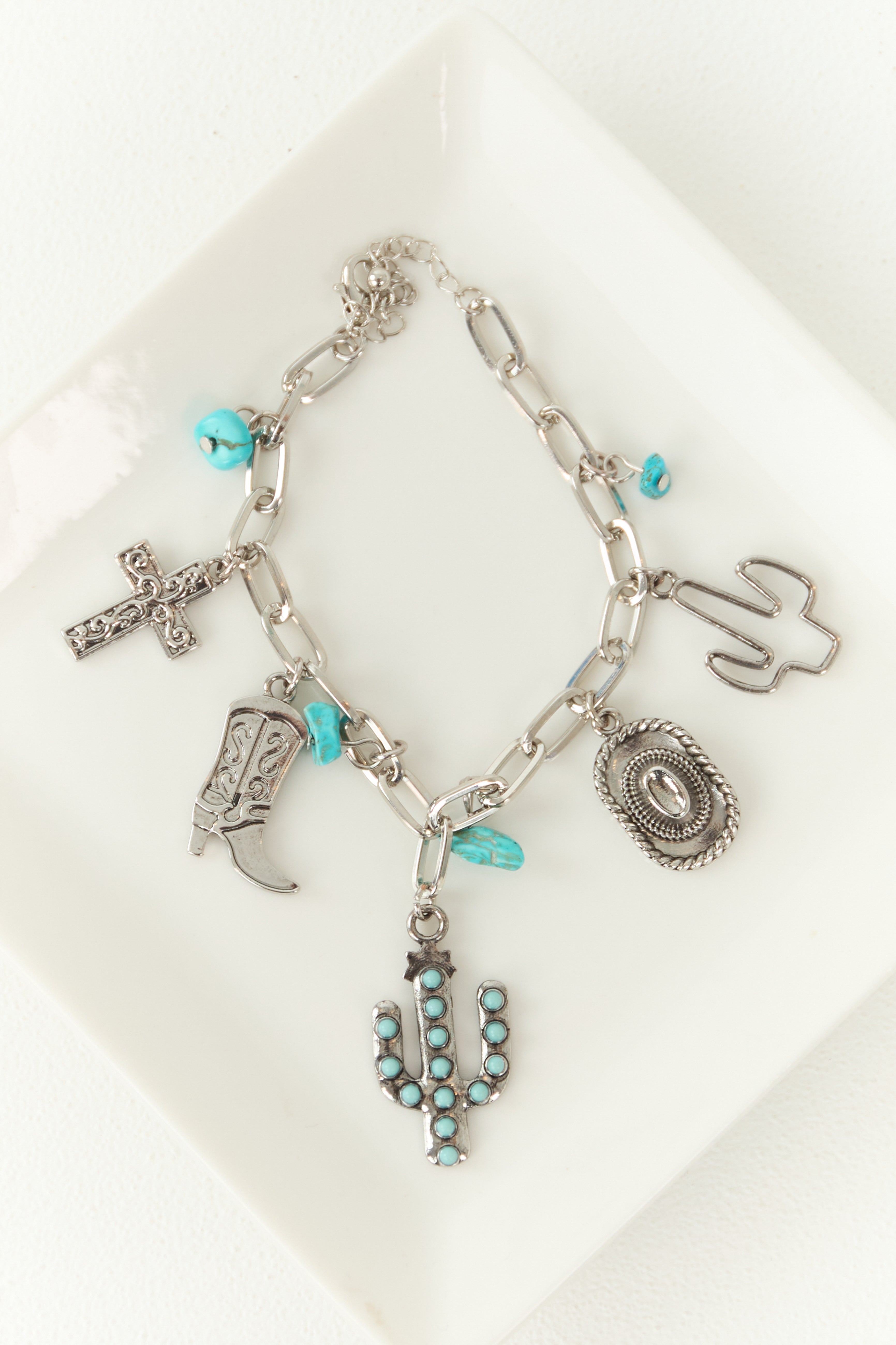 Silver Paperclip Chain Western Charm Bracelet