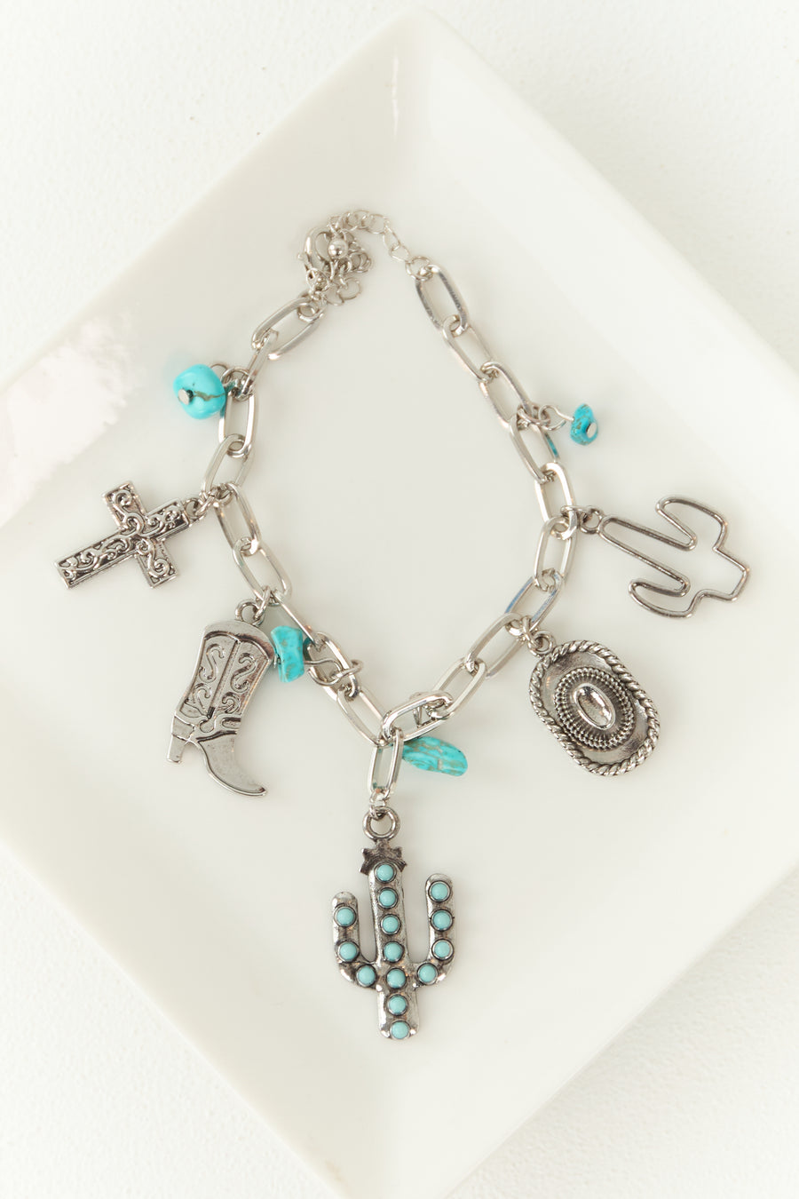 Silver Paperclip Chain Western Charm Bracelet