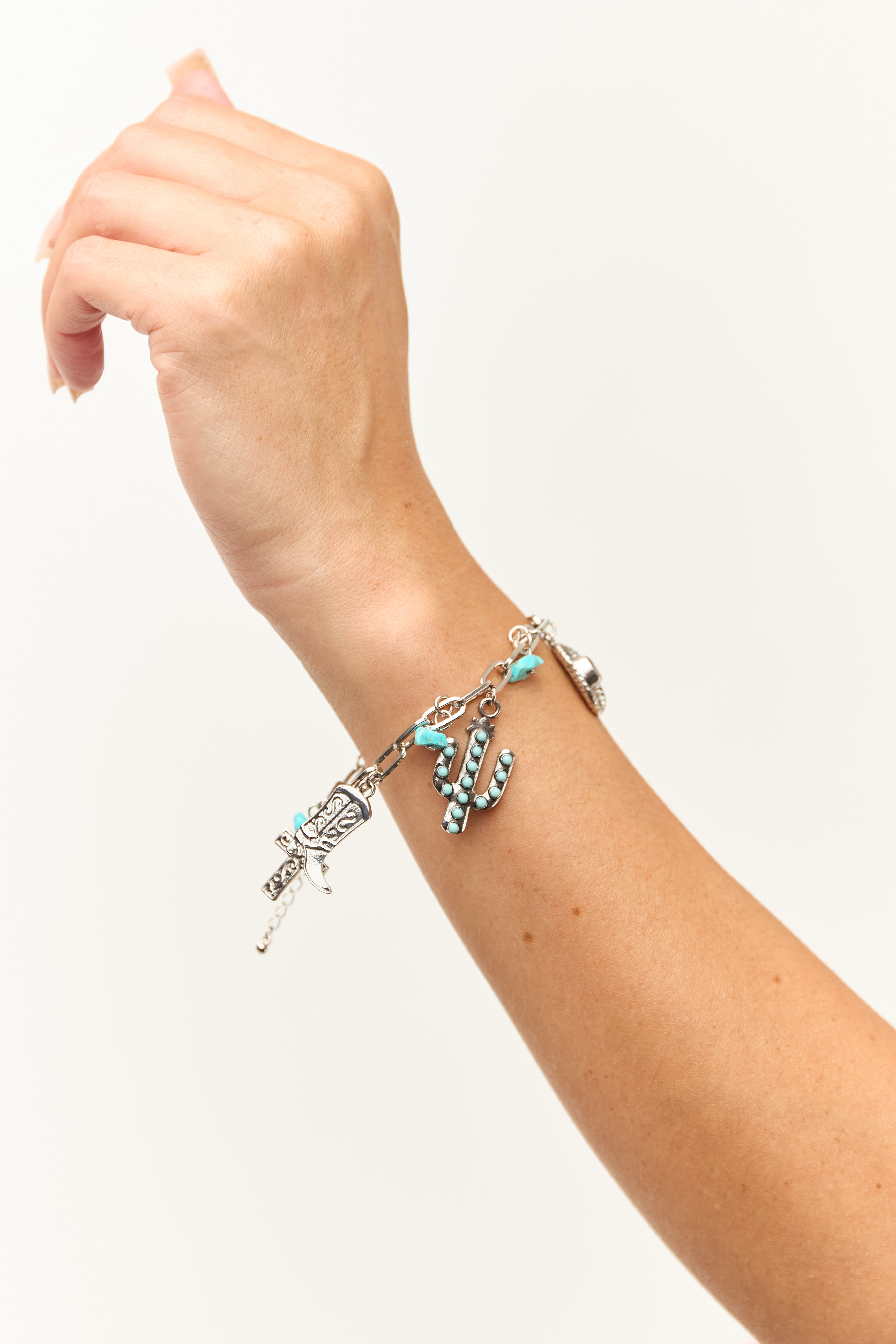 Silver Paperclip Chain Western Charm Bracelet