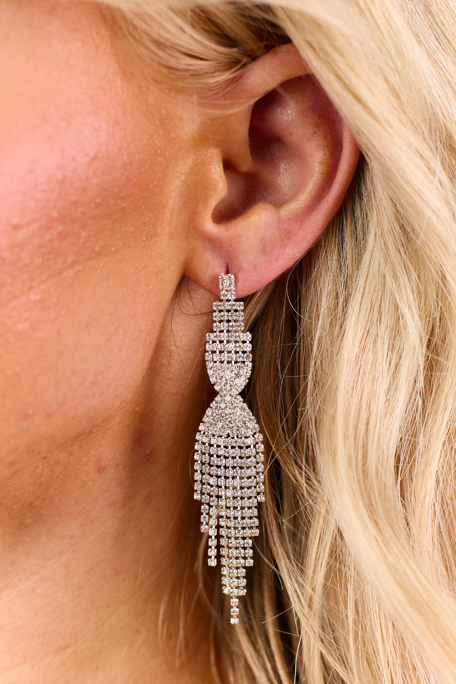 Silver Rhinestone Chandelier Dangle Earrings