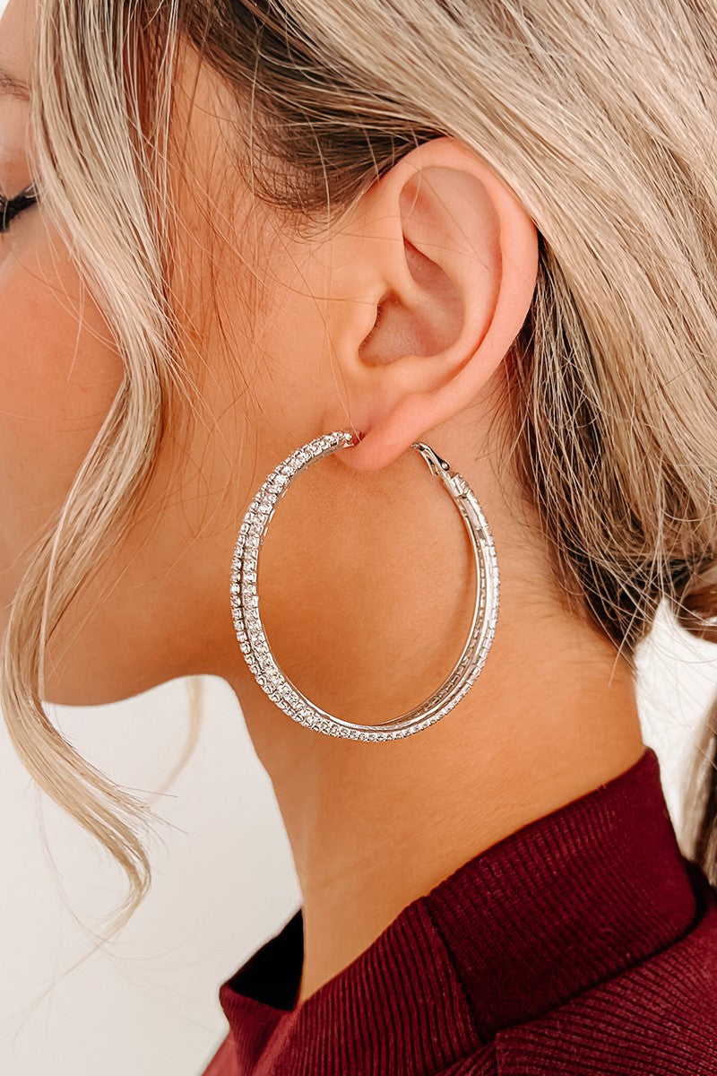 Silver Rhinestone Double Hoop Earrings