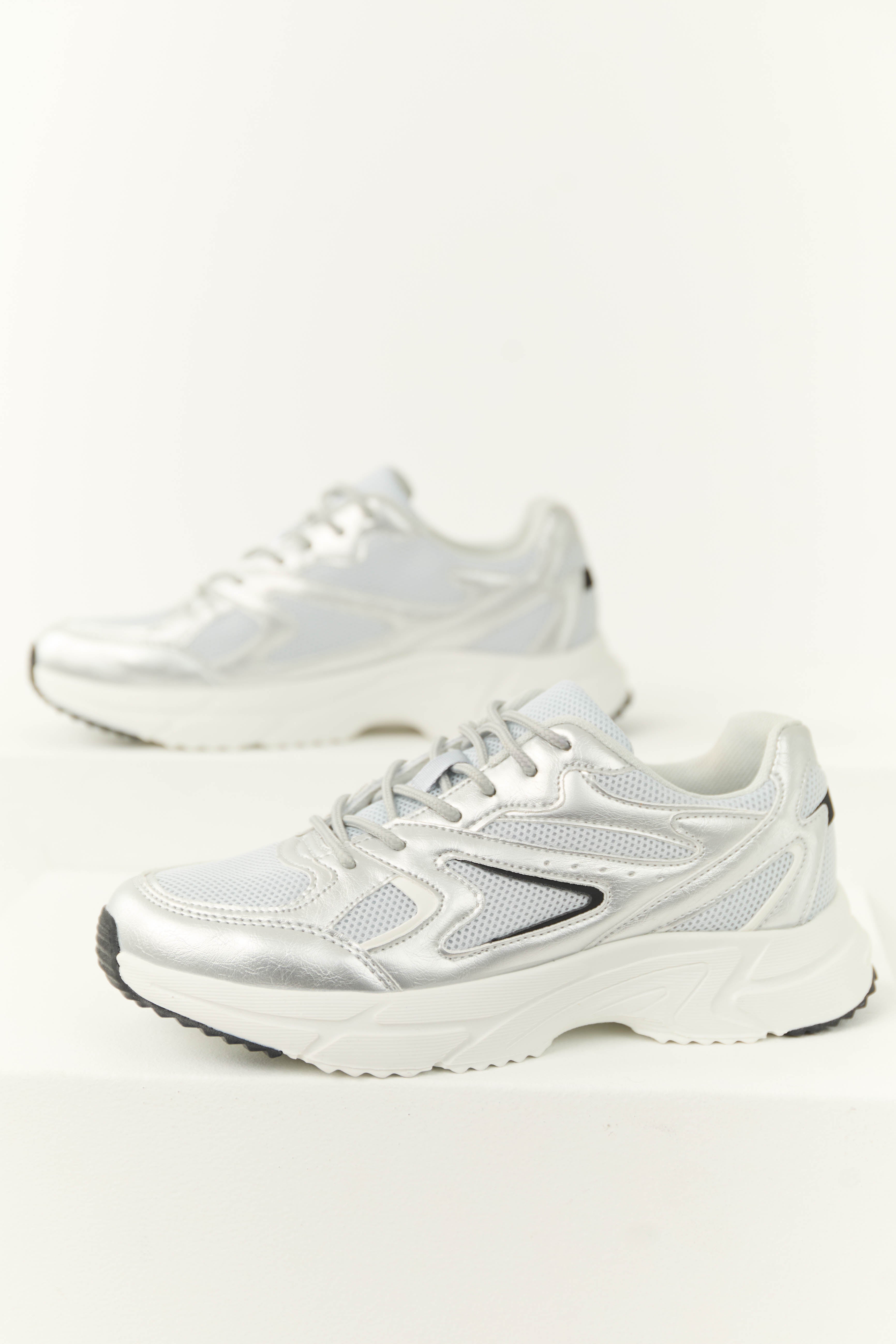 Silver Slip On Elastic Laces Sneakers | Lime Lush Boutique