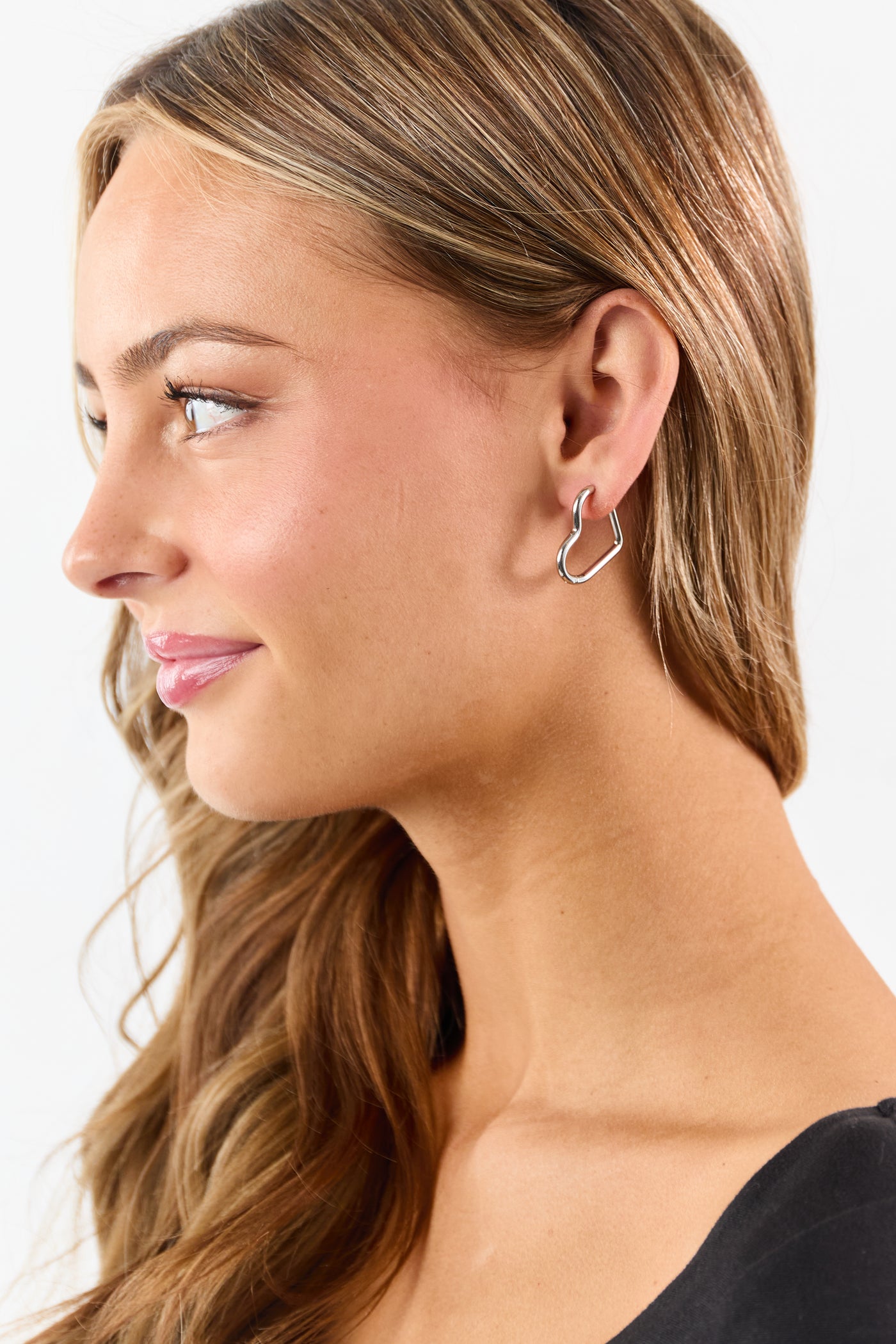 Silver Stainless Steel Huggie Heart Earrings