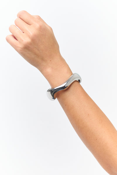 Silver Wavy Hinge Closure Chunky Bangle Bracelet
