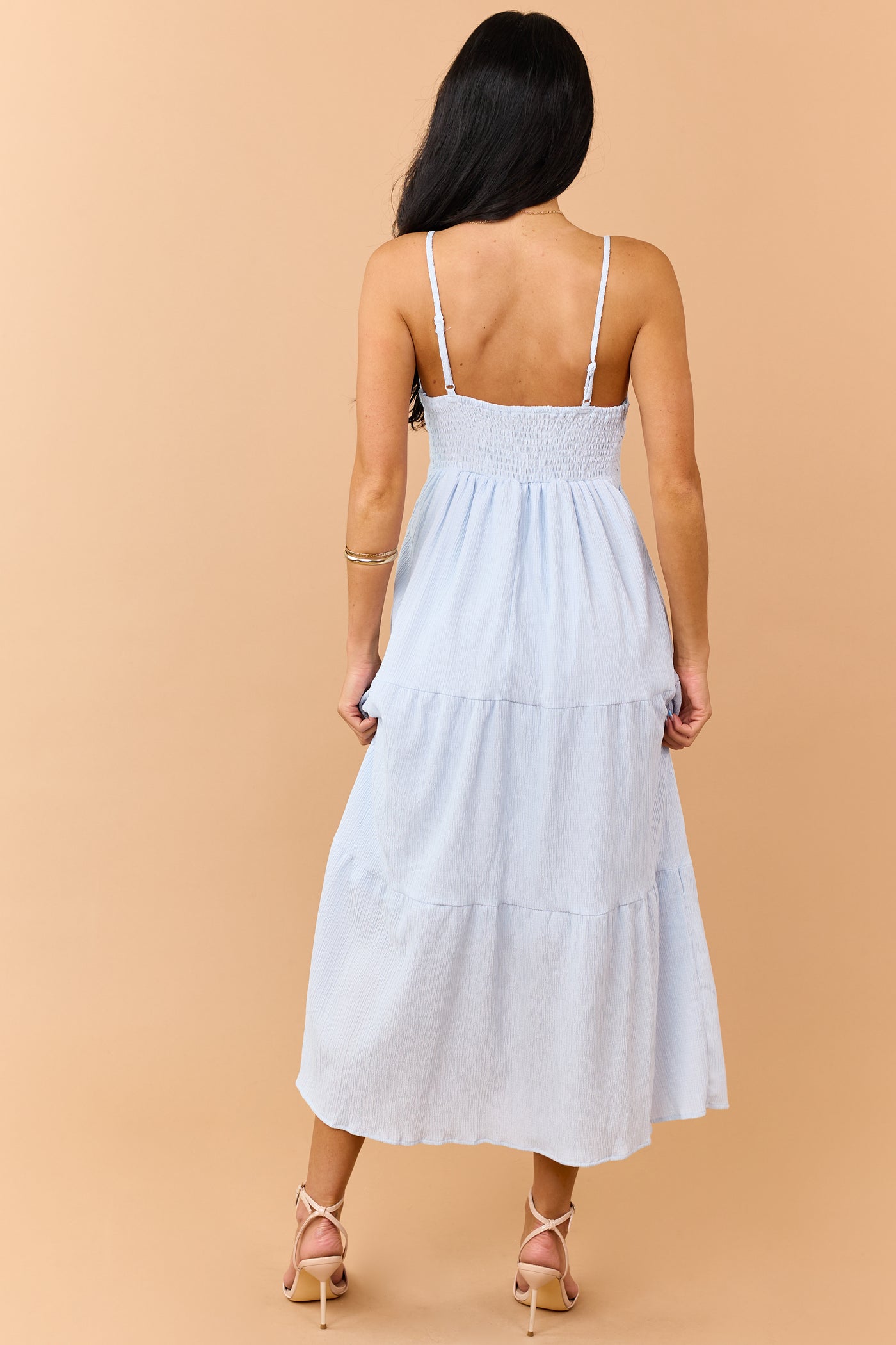Sky Blue Crochet Bodice Tiered Maxi Dress
