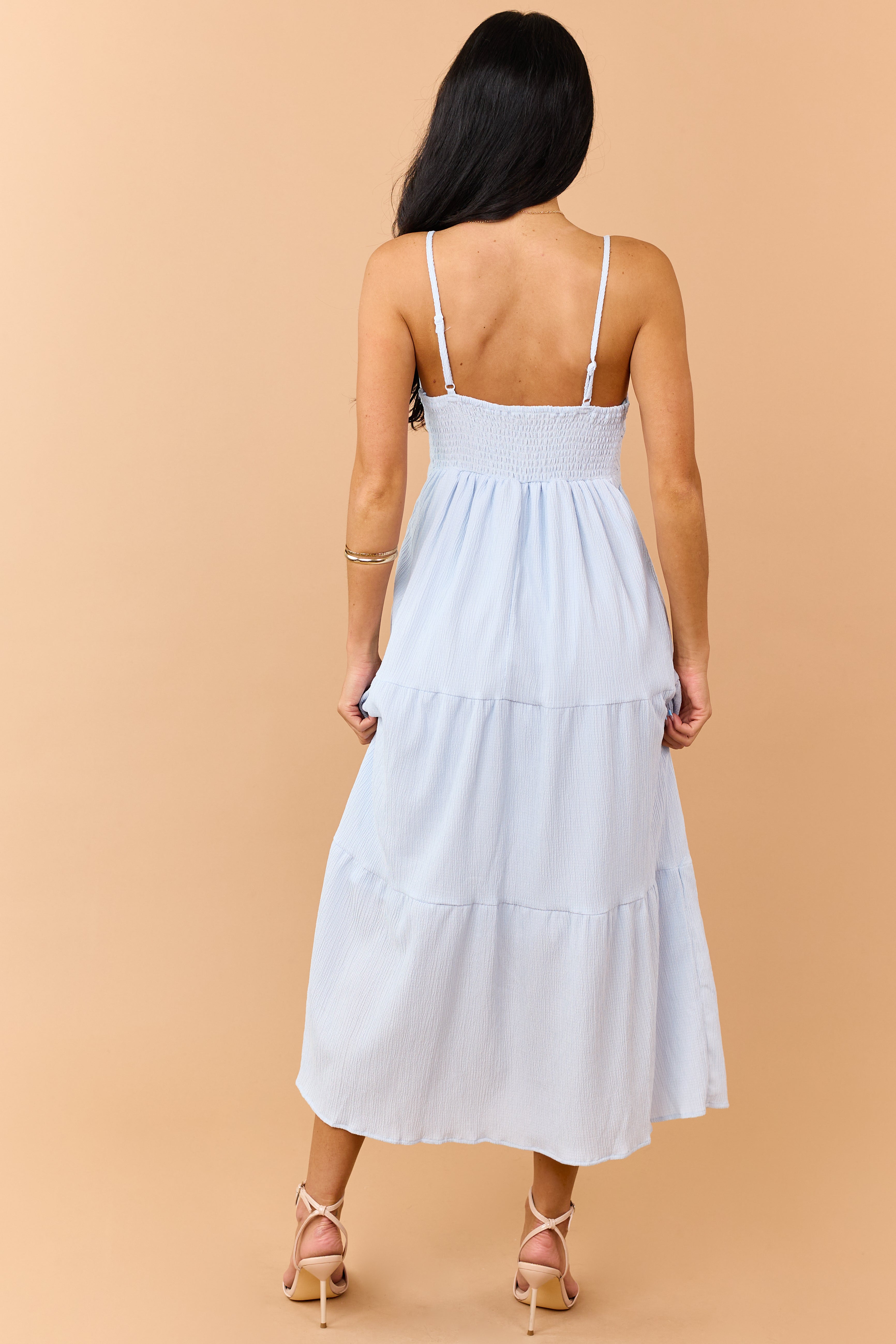 Sky Blue Crochet Bodice Tiered Maxi Dress