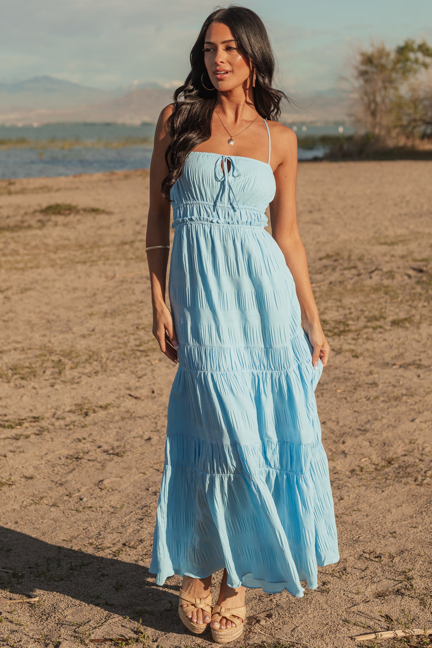 Sky Blue Ruched Tiered Sleeveless Maxi Dress | Lime Lush Boutique Sky Blue Ruched Tiered Sleeveless Maxi Dress | Lime Lush Boutique