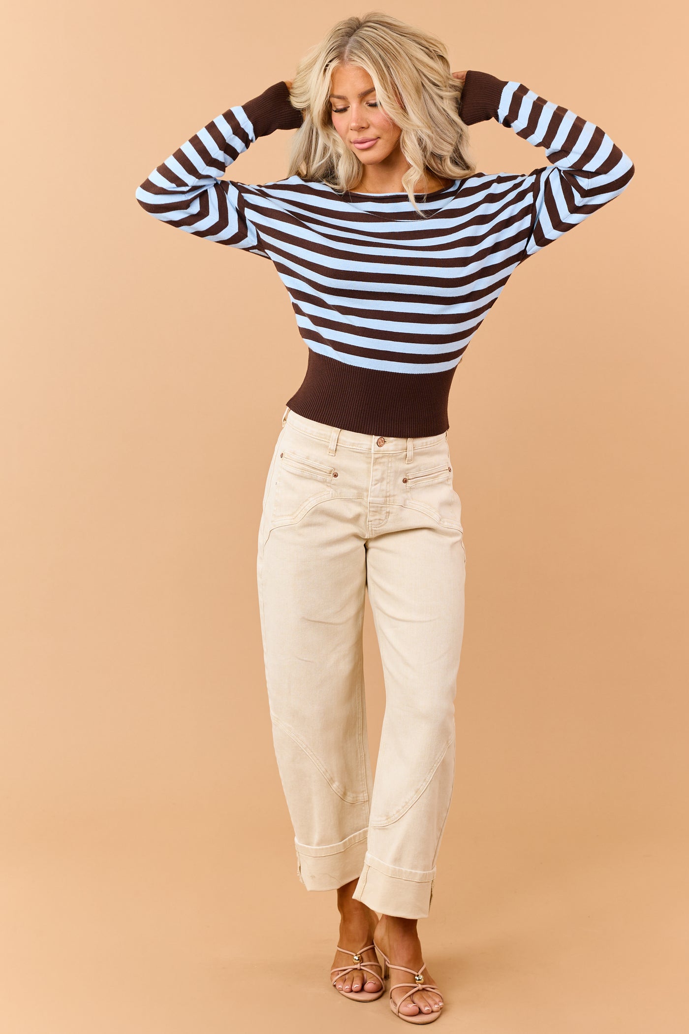 Sky Blue Striped Boatneck Soft Knit Sweater