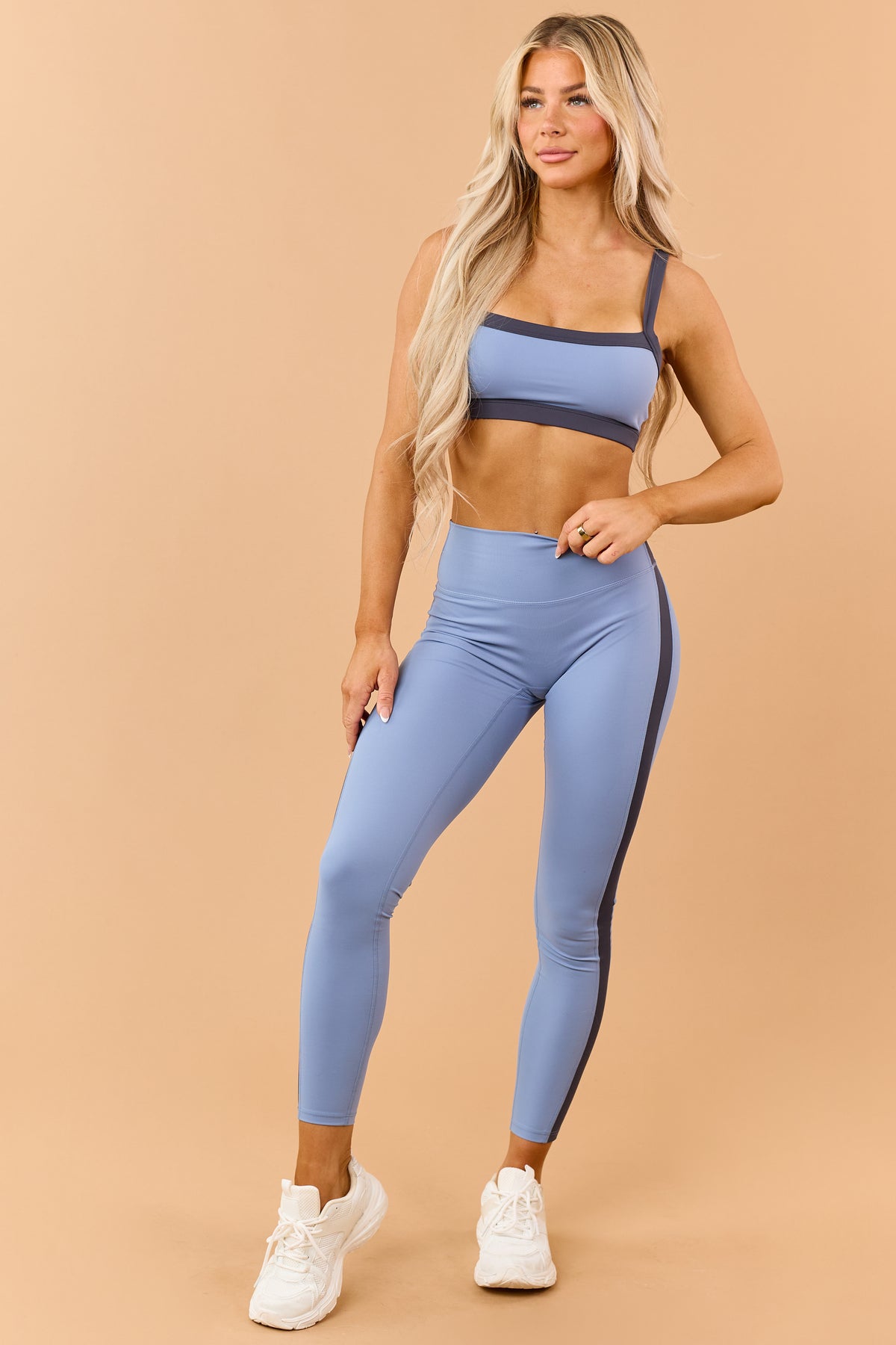 Slate Blue Contrast Padded Bust Sports Bra