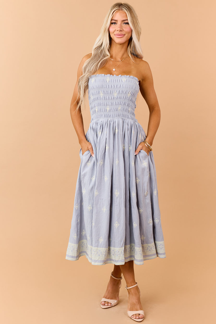 where to buy cute midi dresses Cute Floral Chick Midi Dress - Blue and White