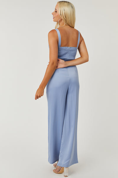 Slate Blue Sleeveless Sweetheart Neck Jumpsuit