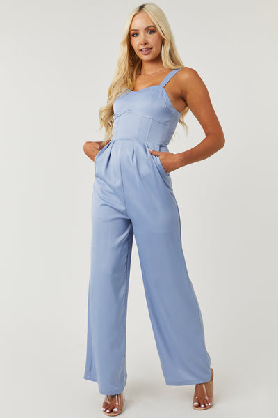 Slate Blue Sleeveless Sweetheart Neck Jumpsuit