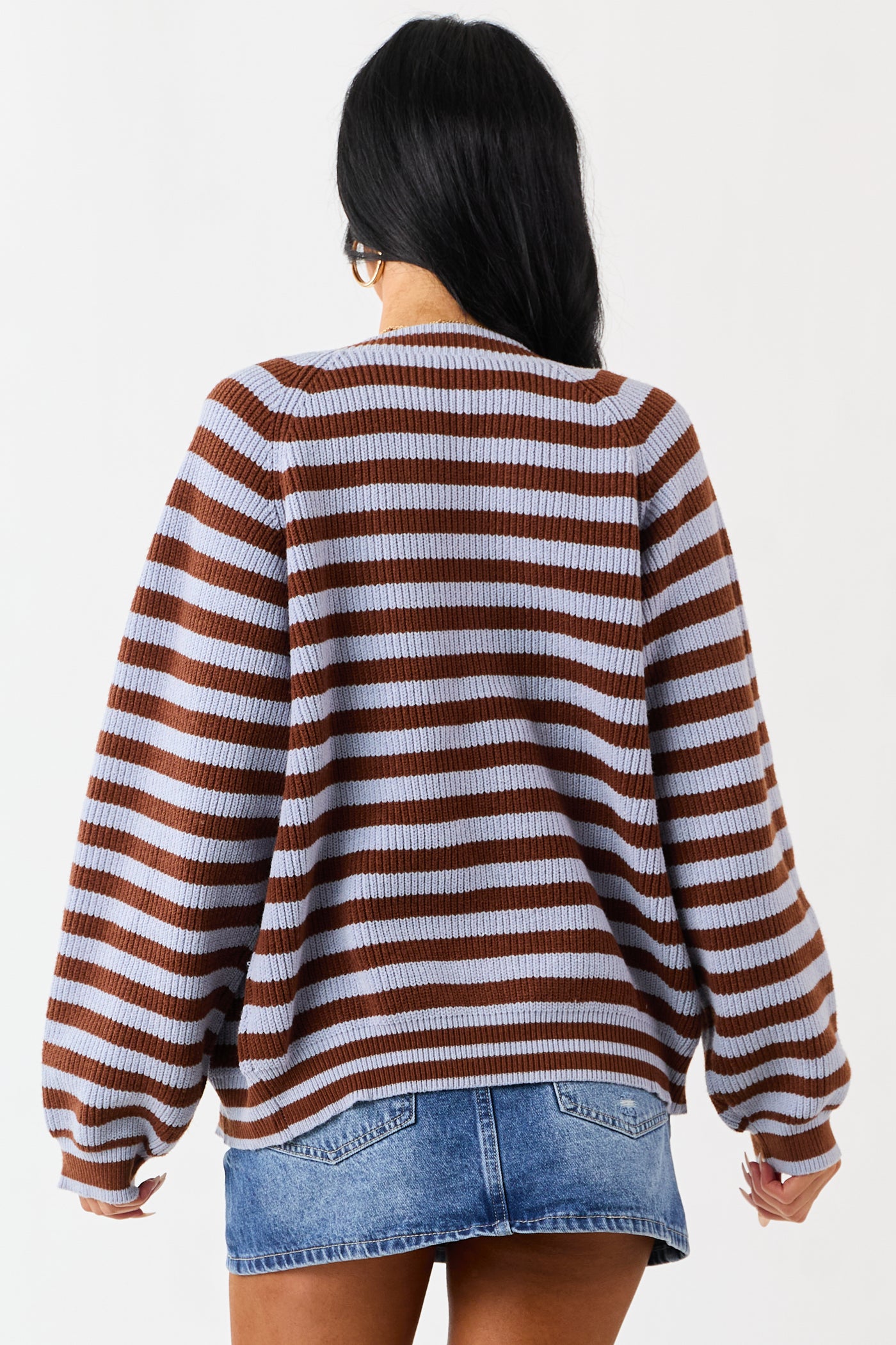 Slate Blue and Spice Striped Button Up Cardigan