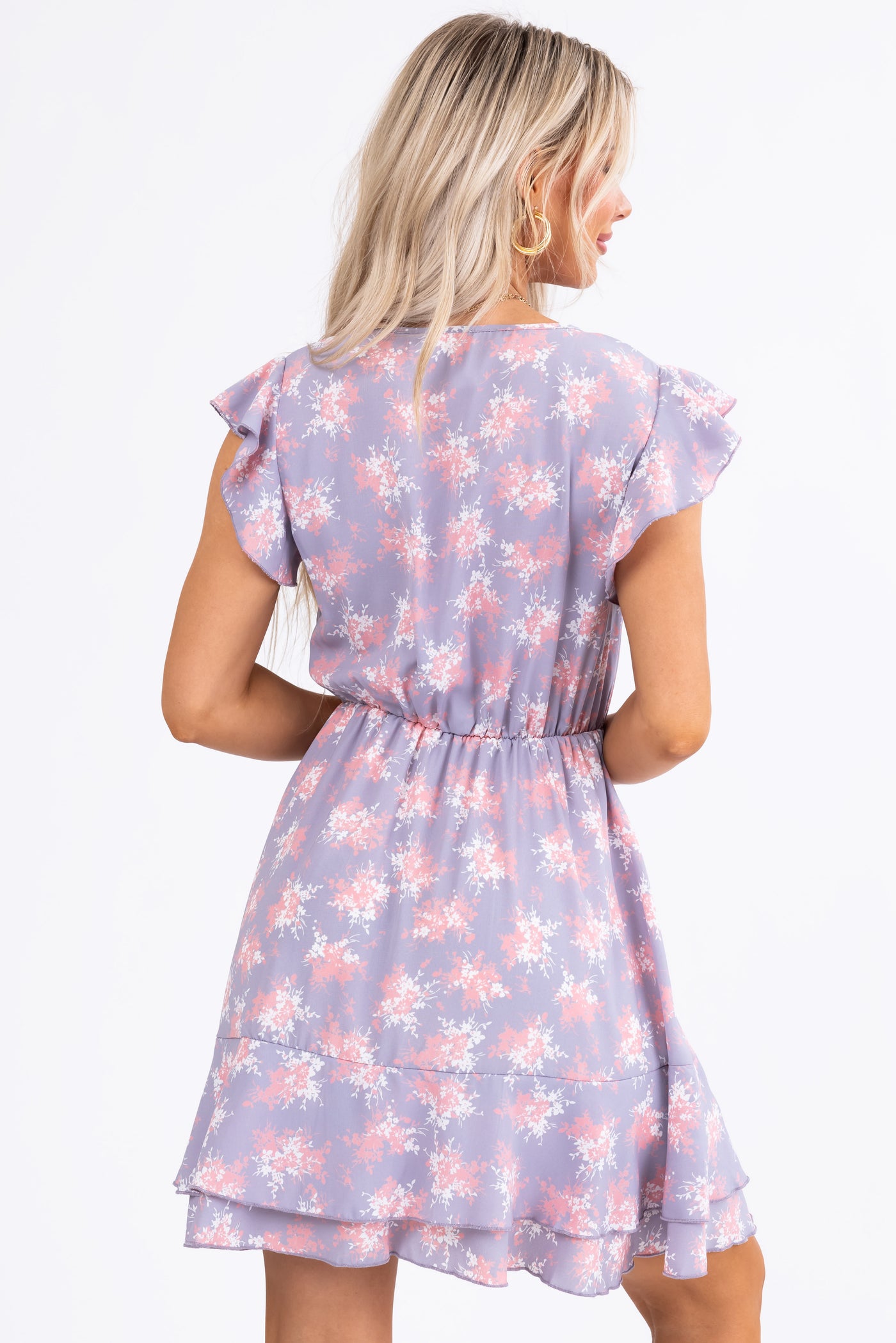 Slate Floral Print Front Tie Mini Dress