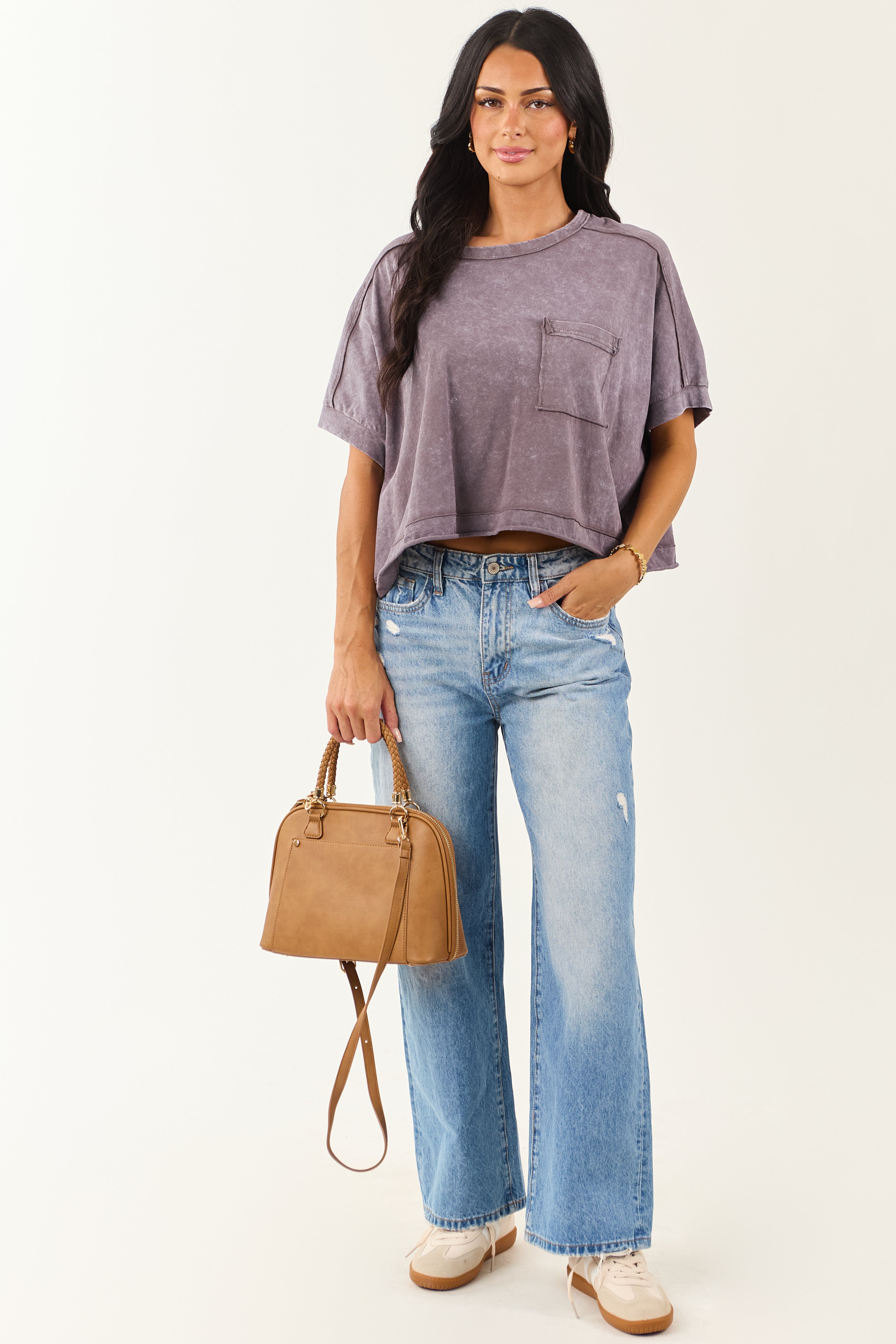 Slate Mineral Wash Semi Cropped Boxy Cotton Tee