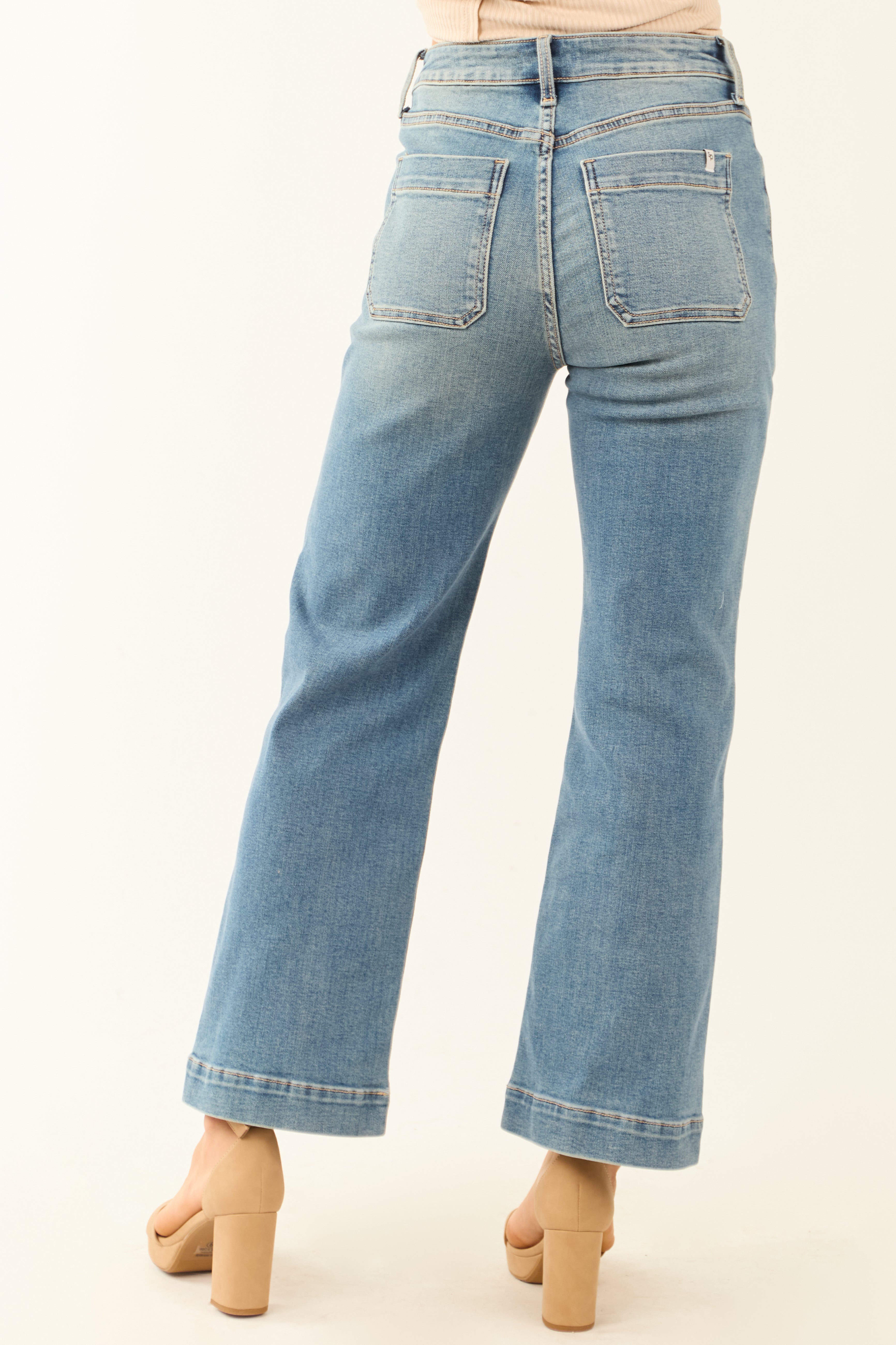Sneak Peak Vintage Wash Wide Leg Stretchy Jeans