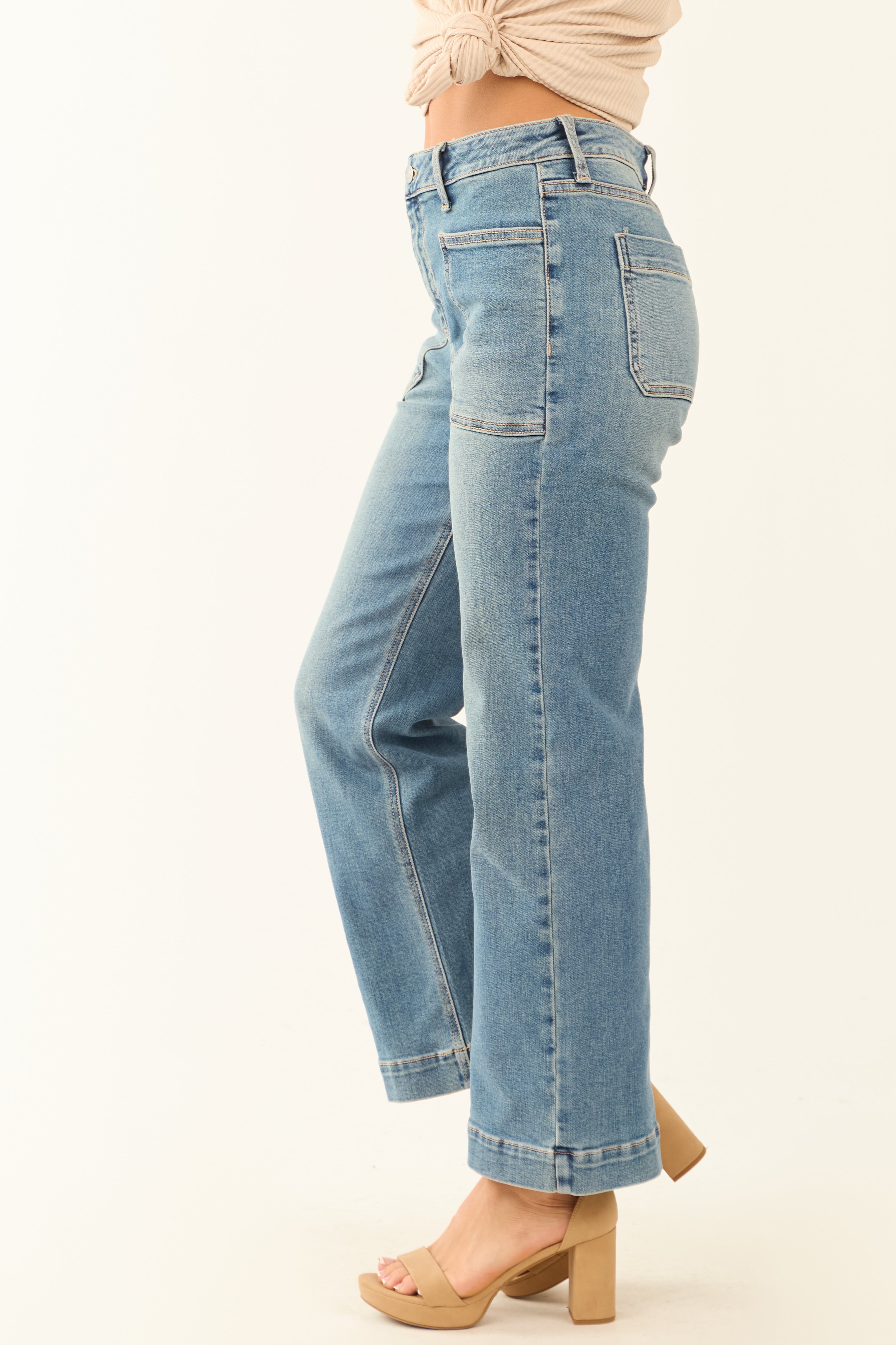 Sneak Peak Vintage Wash Wide Leg Stretchy Jeans