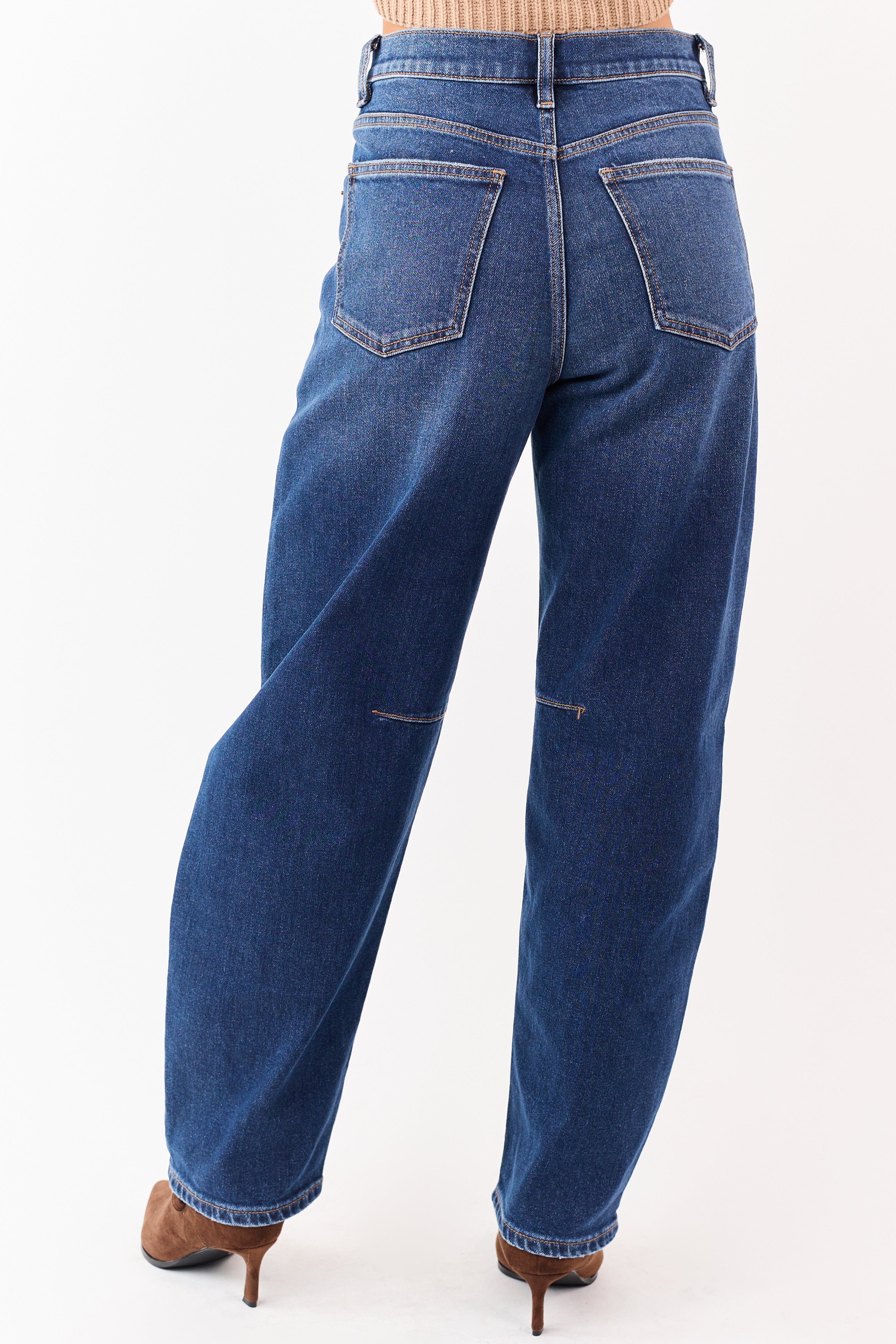 Sneak Peek Dark Wash High Rise Stretchy Barrel Jeans