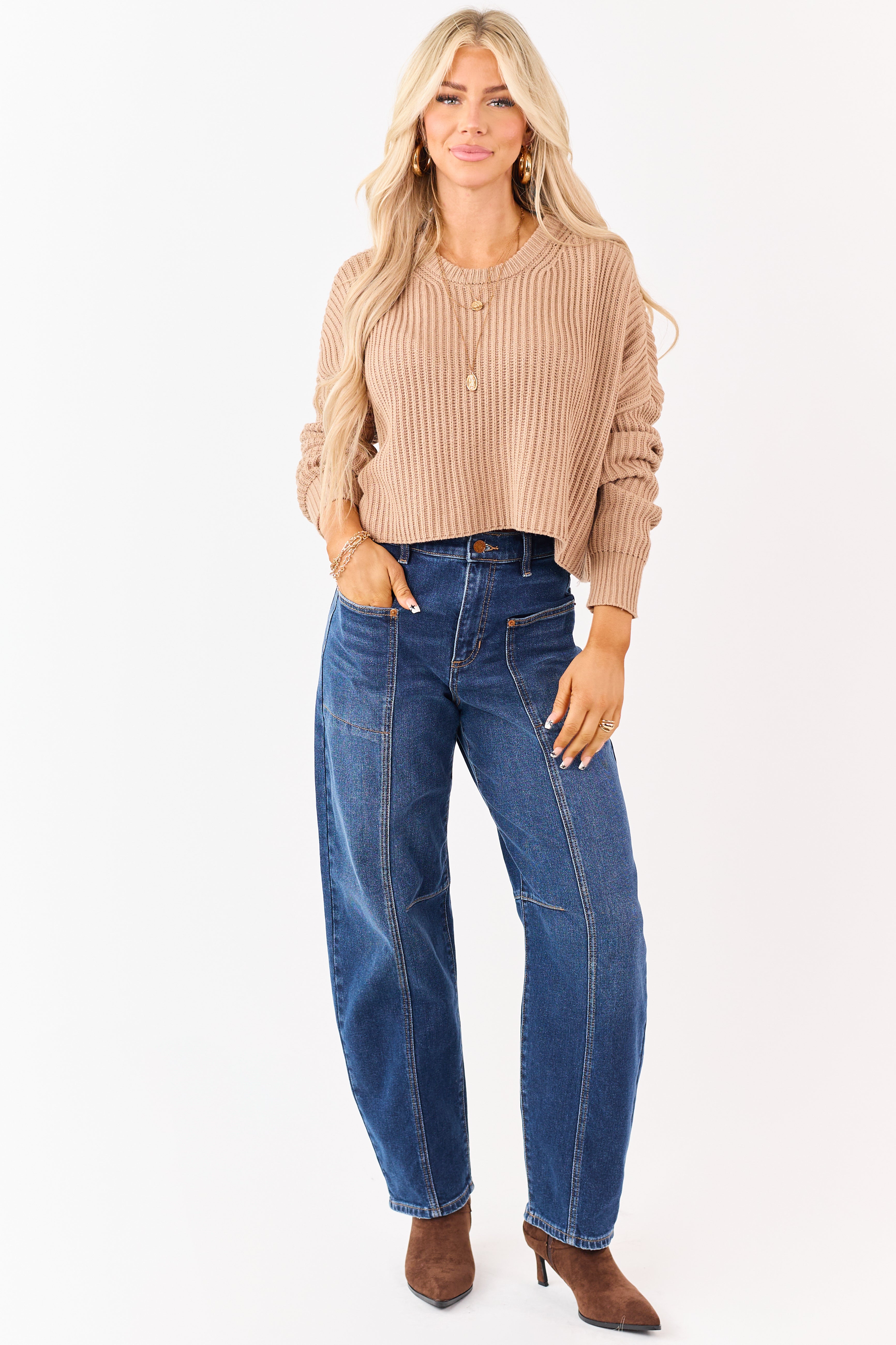 Sneak Peek Dark Wash High Rise Stretchy Barrel Jeans