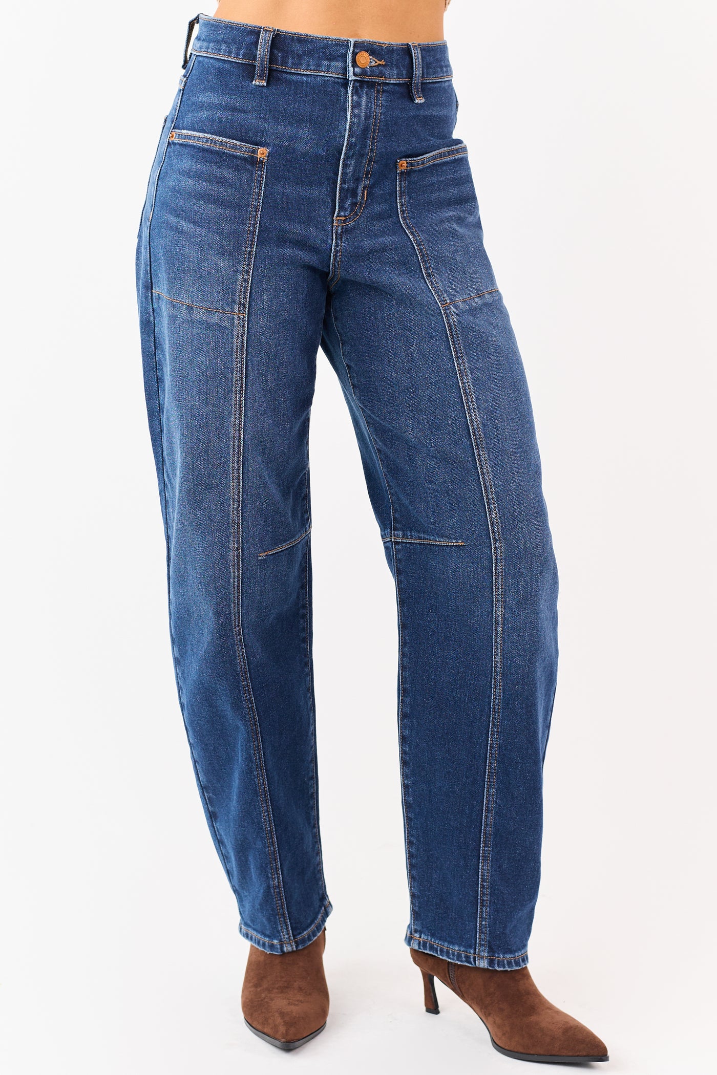 Sneak Peek Dark Wash High Rise Stretchy Barrel Jeans