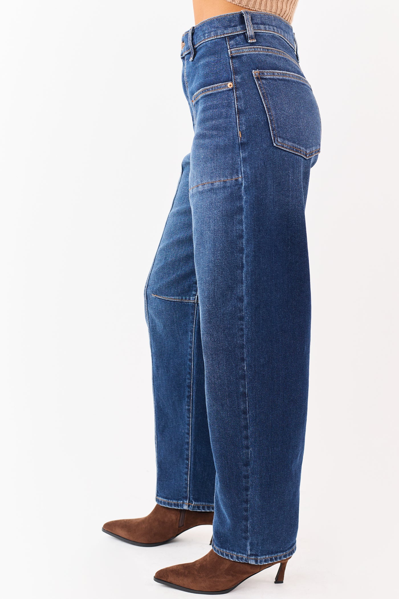 Sneak Peek Dark Wash High Rise Stretchy Barrel Jeans