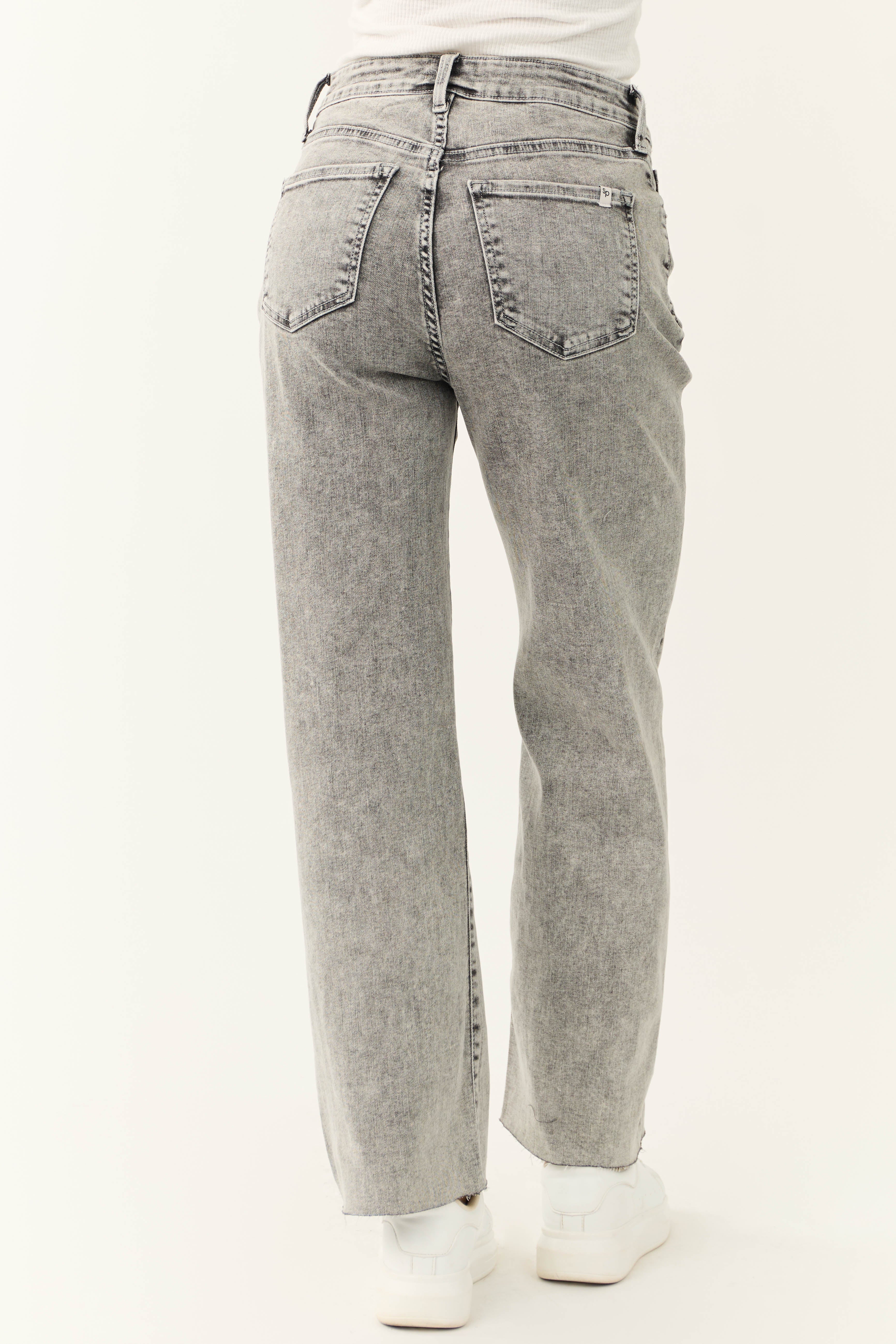 Sneak Peek Light Grey Acid Wash Wide Leg Jeans | Lime Lush