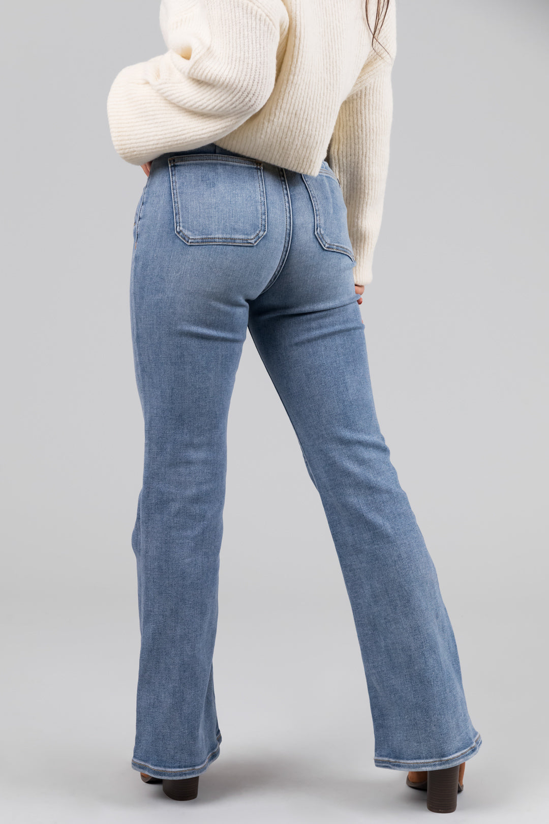 Sneak Peek Medium Light Wash Stretchy Slim Bootcut Jeans