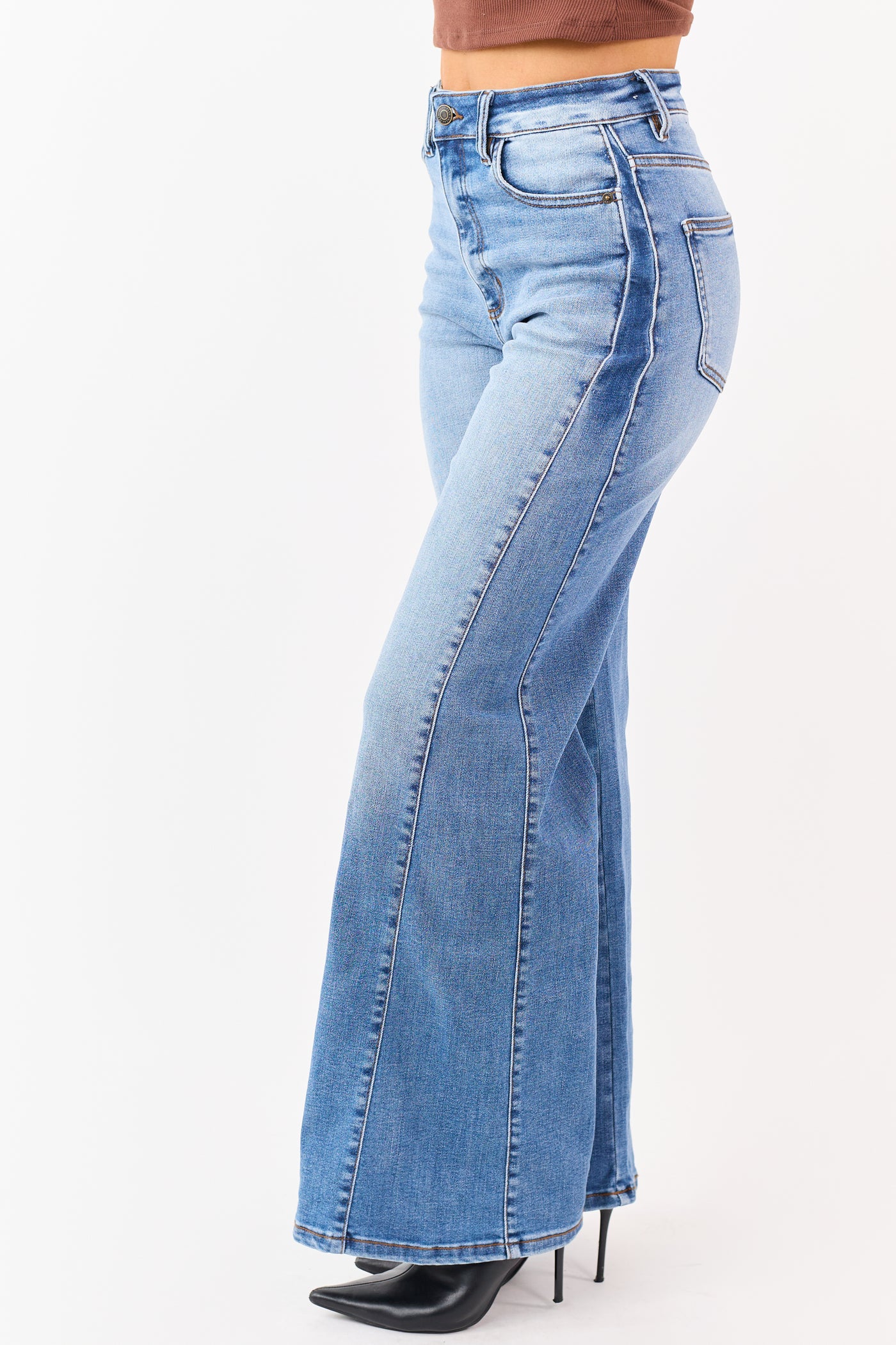 Sneak Peek Medium Stonewash Stretchy Wide Leg Jeans