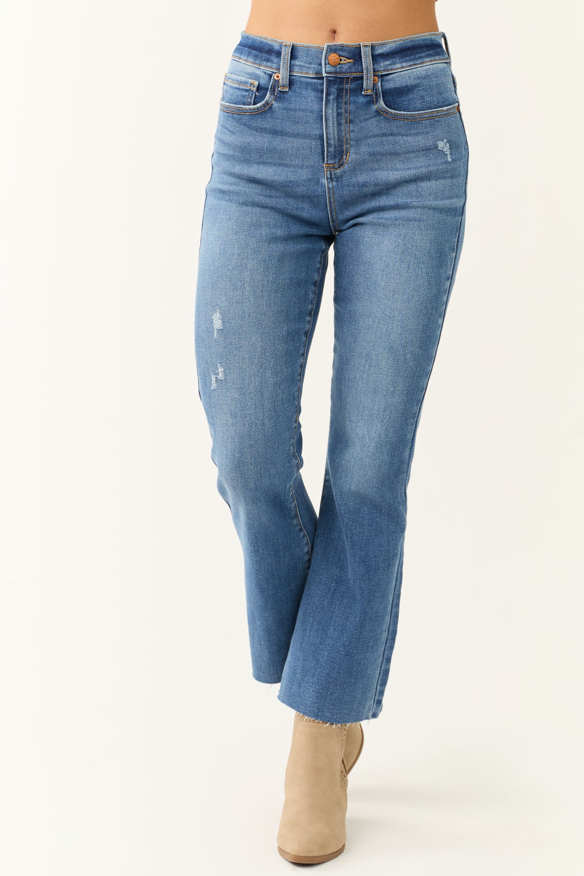 Sneak Peek Medium Wash High Rise Cropped Jeans | Lime Lush Boutique