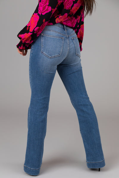 Sneak Peek Medium Wash High Rise Slim Bootcut Jeans
