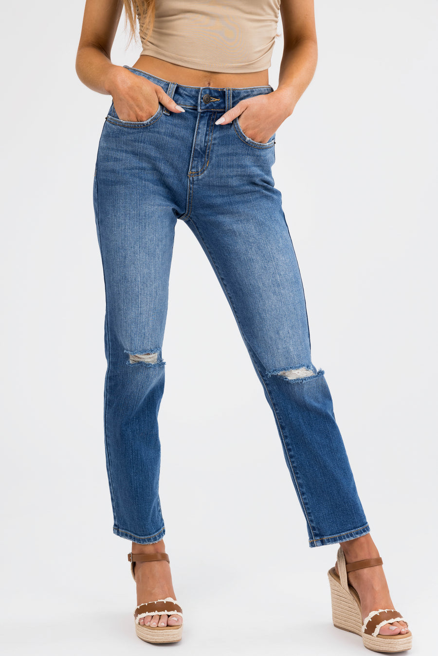 Sneak Peek Medium Wash High Rise Slim Fit Jeans