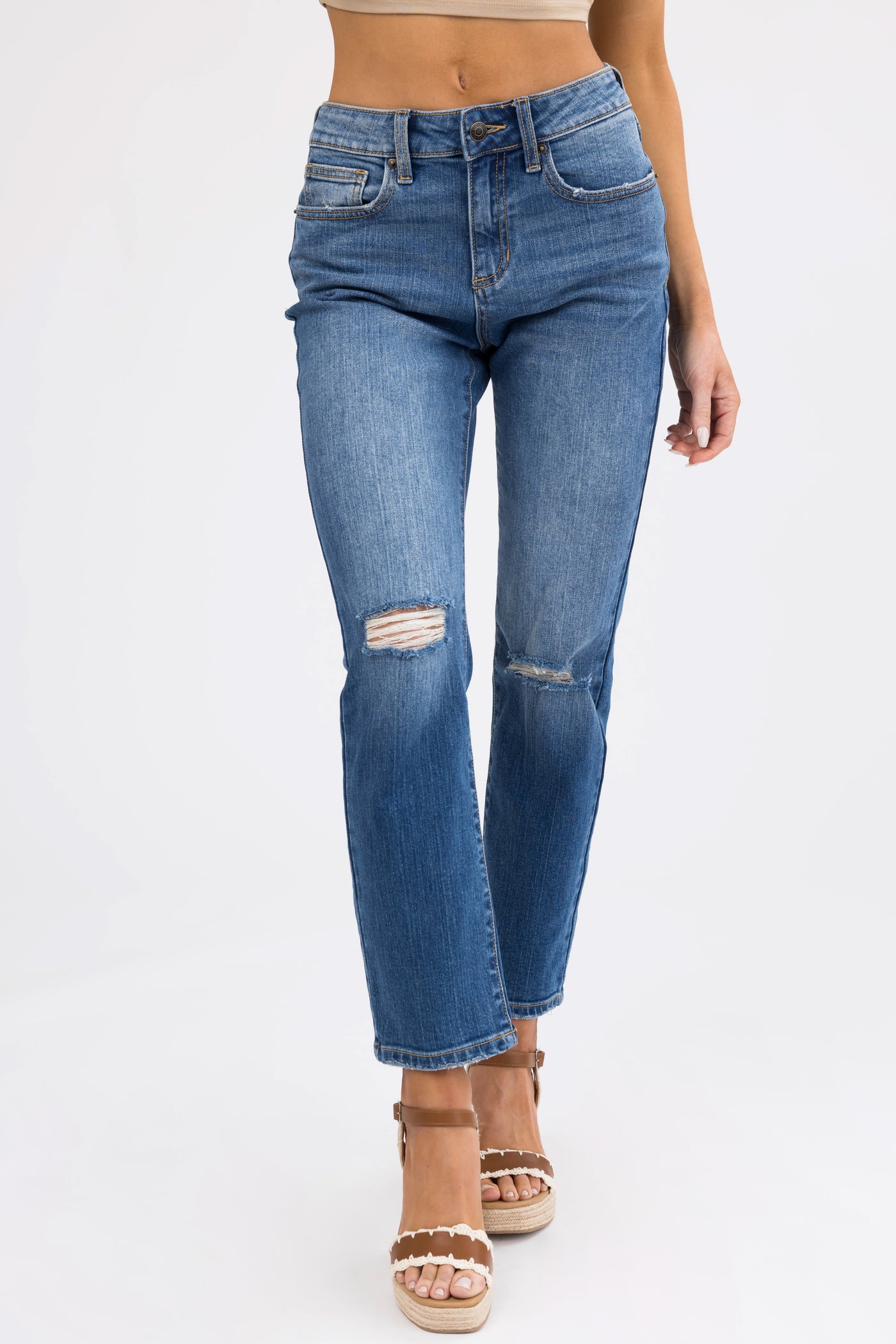 Sneak Peek Medium Wash High Rise Slim Fit Jeans