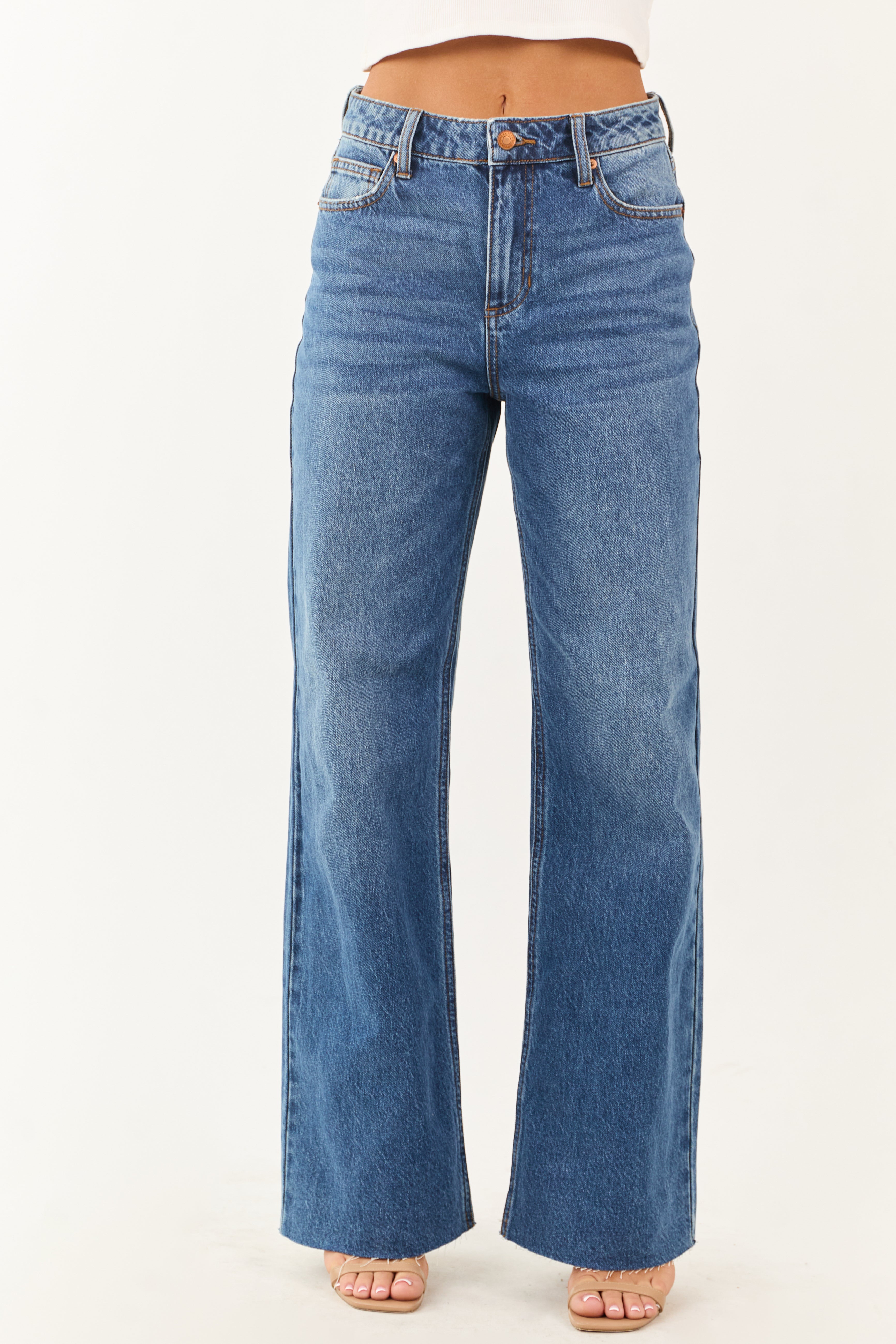 Sneak Peek Medium Wash Relaxed Straight Jeans | Lime Lush Boutique