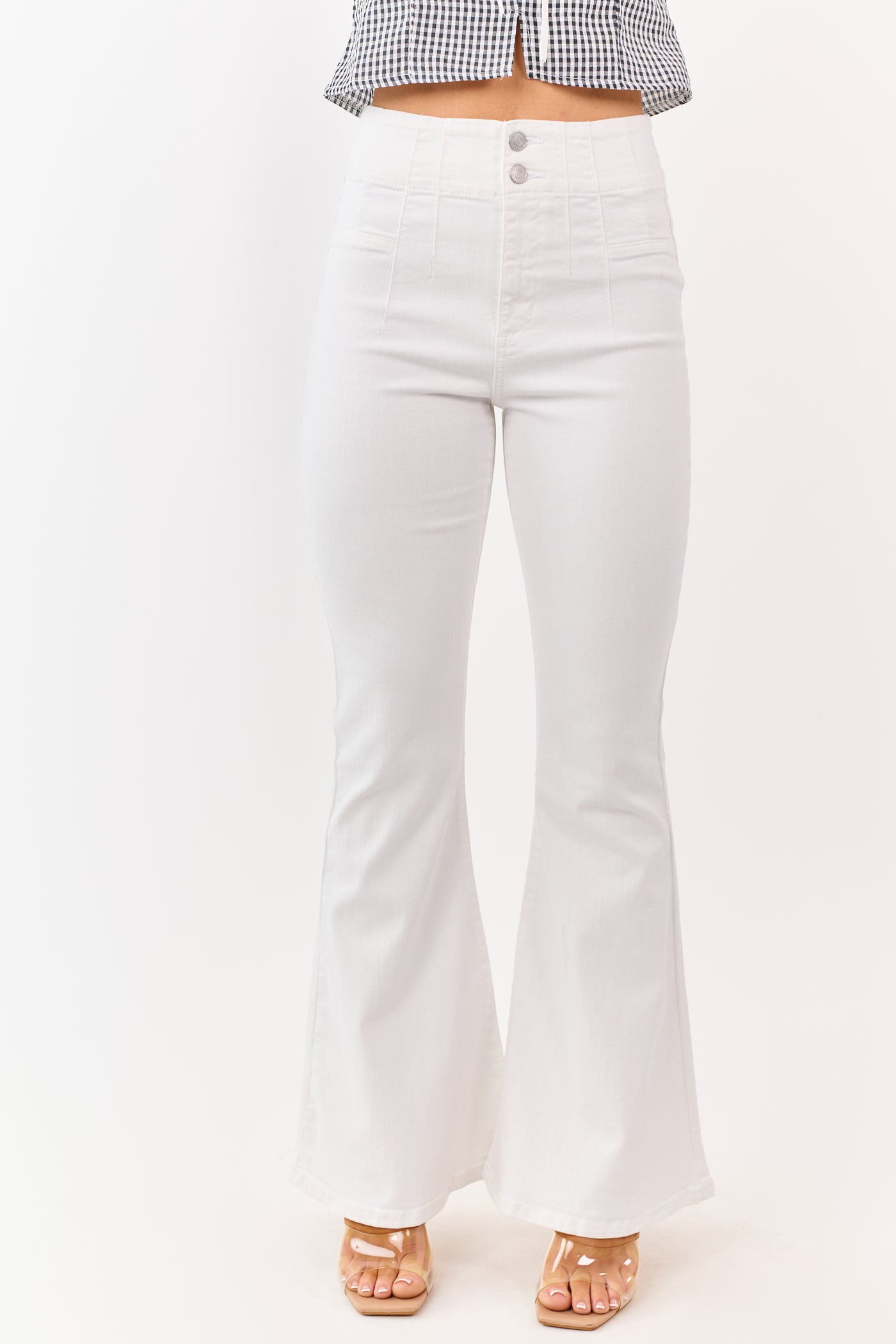 Sneak Peek Off White Flare Leg Stretchy Jeans